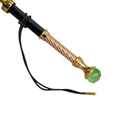 Wild Elegance: Teal Umbrella with Leopard Print and Green Crystal Handle