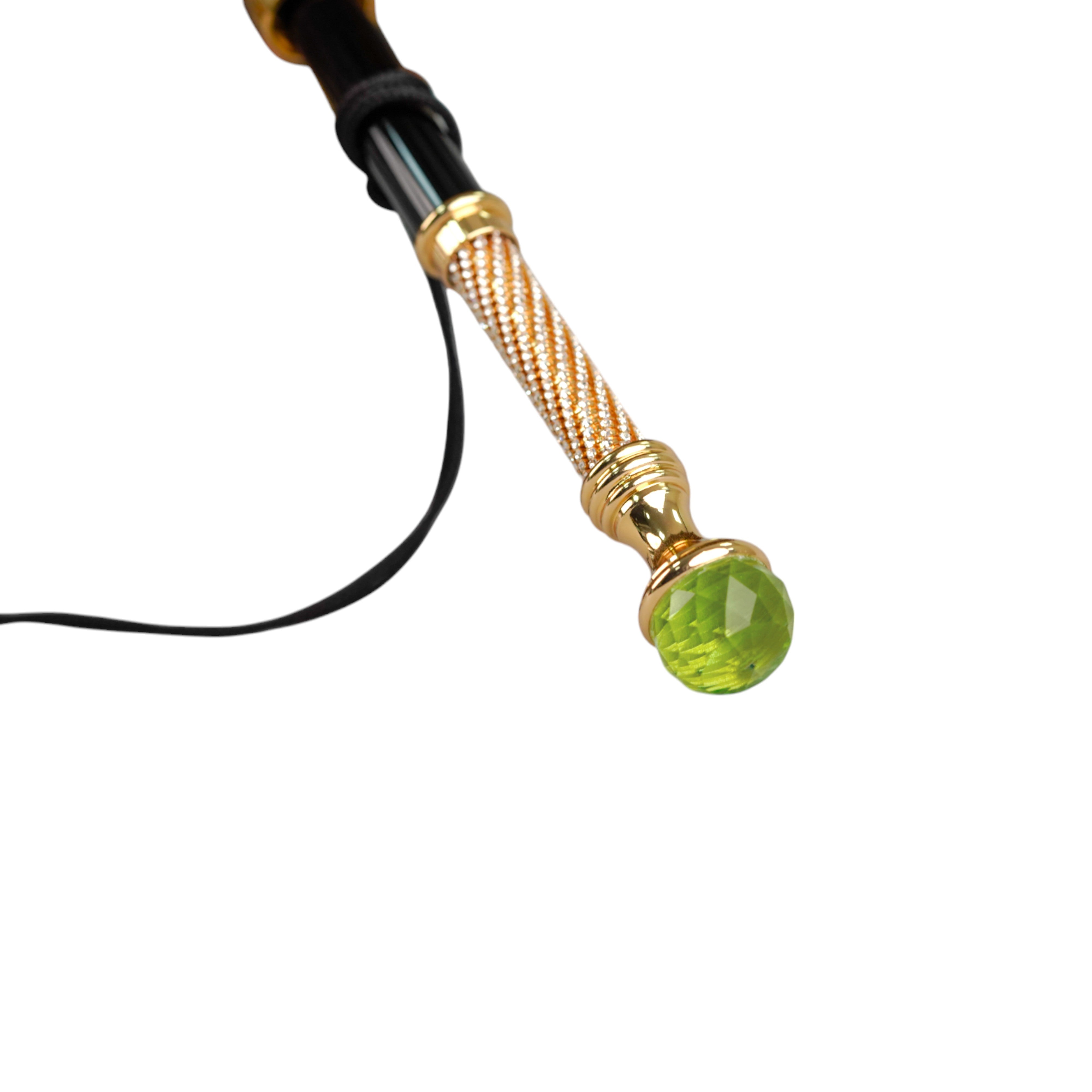 Wild Elegance: Teal Umbrella with Leopard Print and Green Crystal Handle