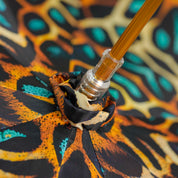 Wild Elegance: Teal Umbrella with Leopard Print and Green Crystal Handle