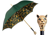 Savannah Majesty: Green Umbrella with Striking Leopard Handle