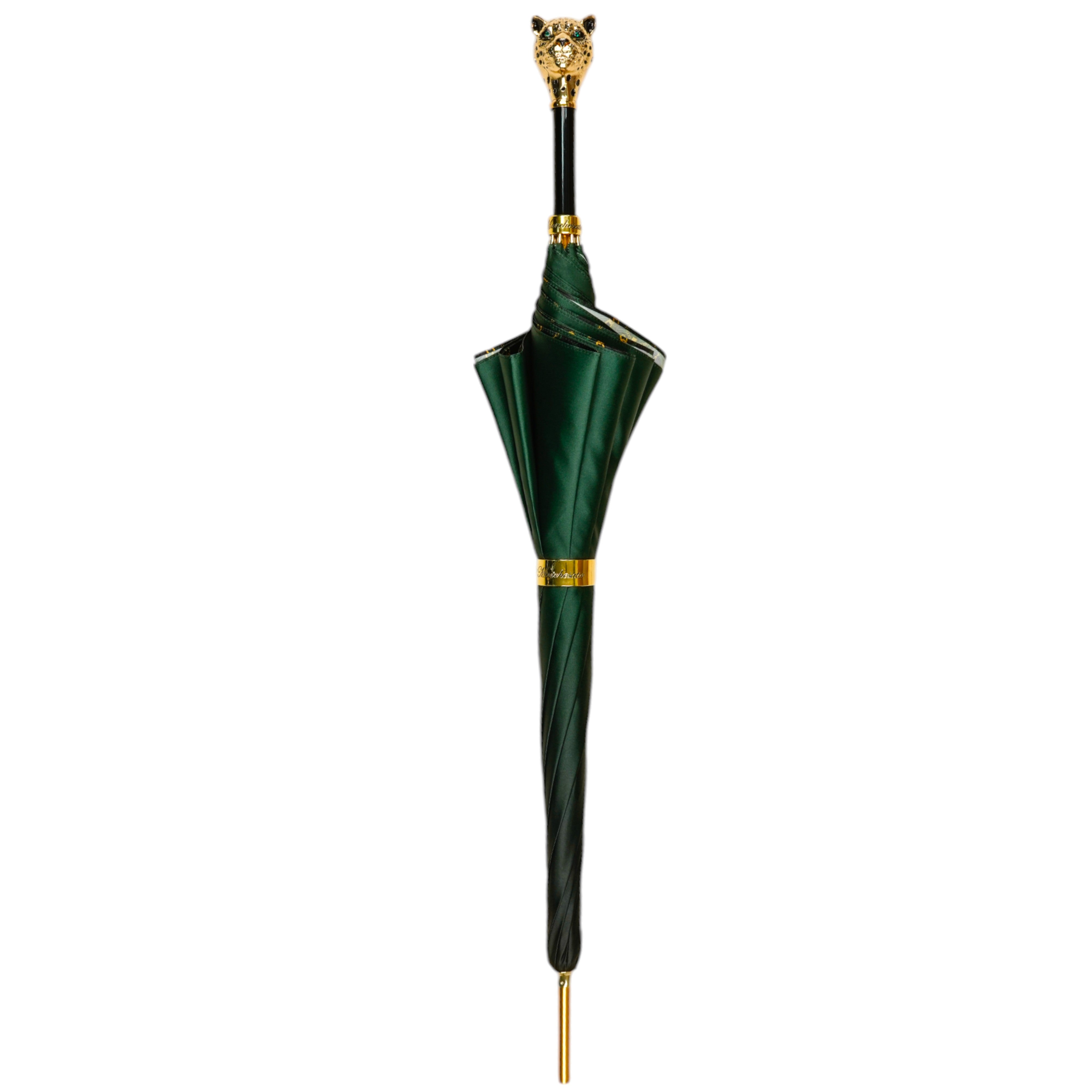 Savannah Majesty: Green Umbrella with Striking Leopard Handle