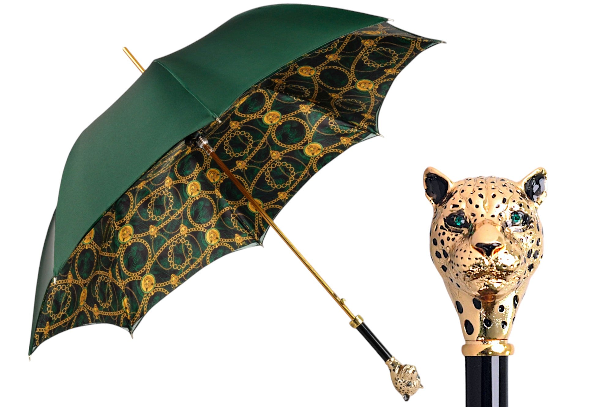 Savannah Majesty: Green Umbrella with Striking Leopard Handle