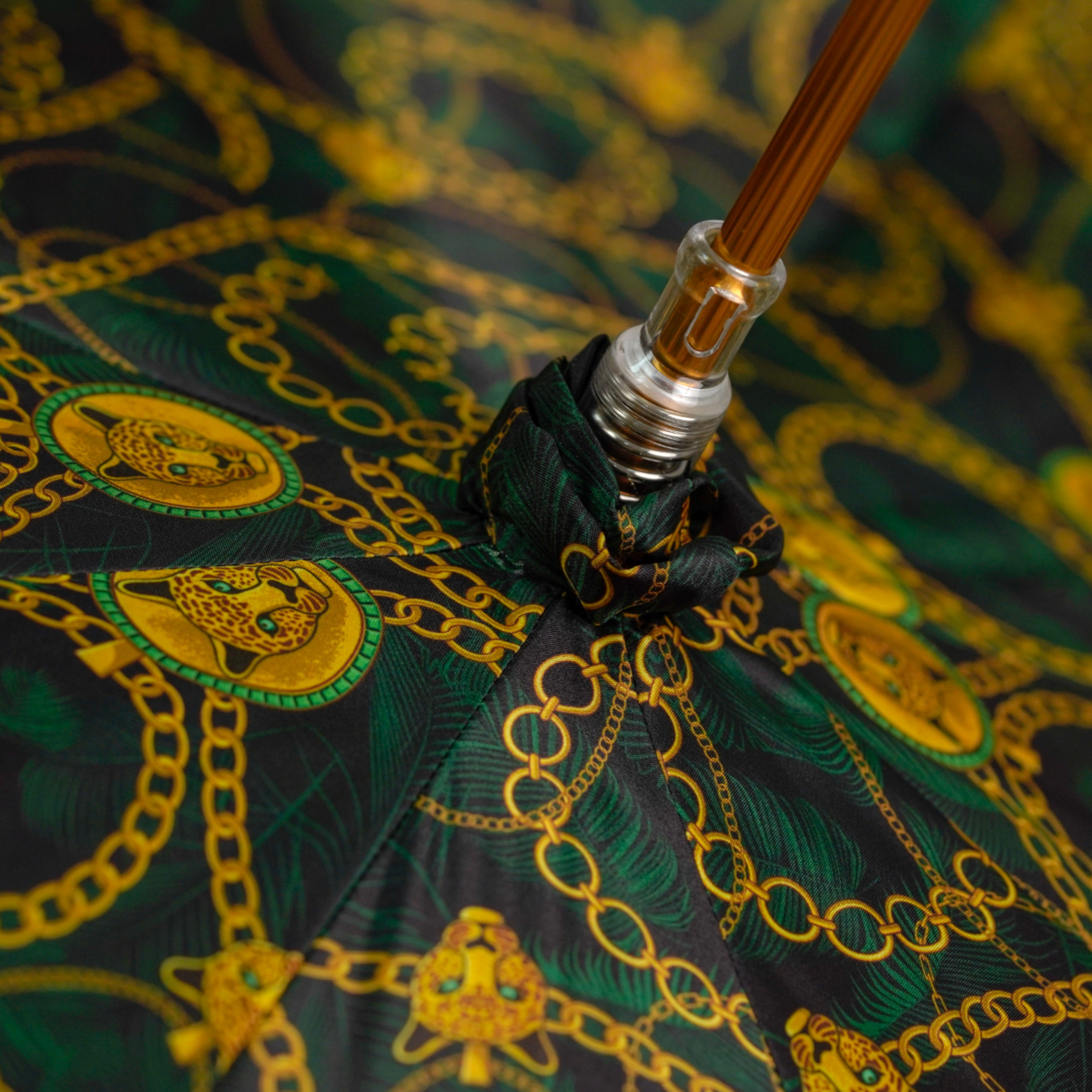 Savannah Majesty: Green Umbrella with Striking Leopard Handle