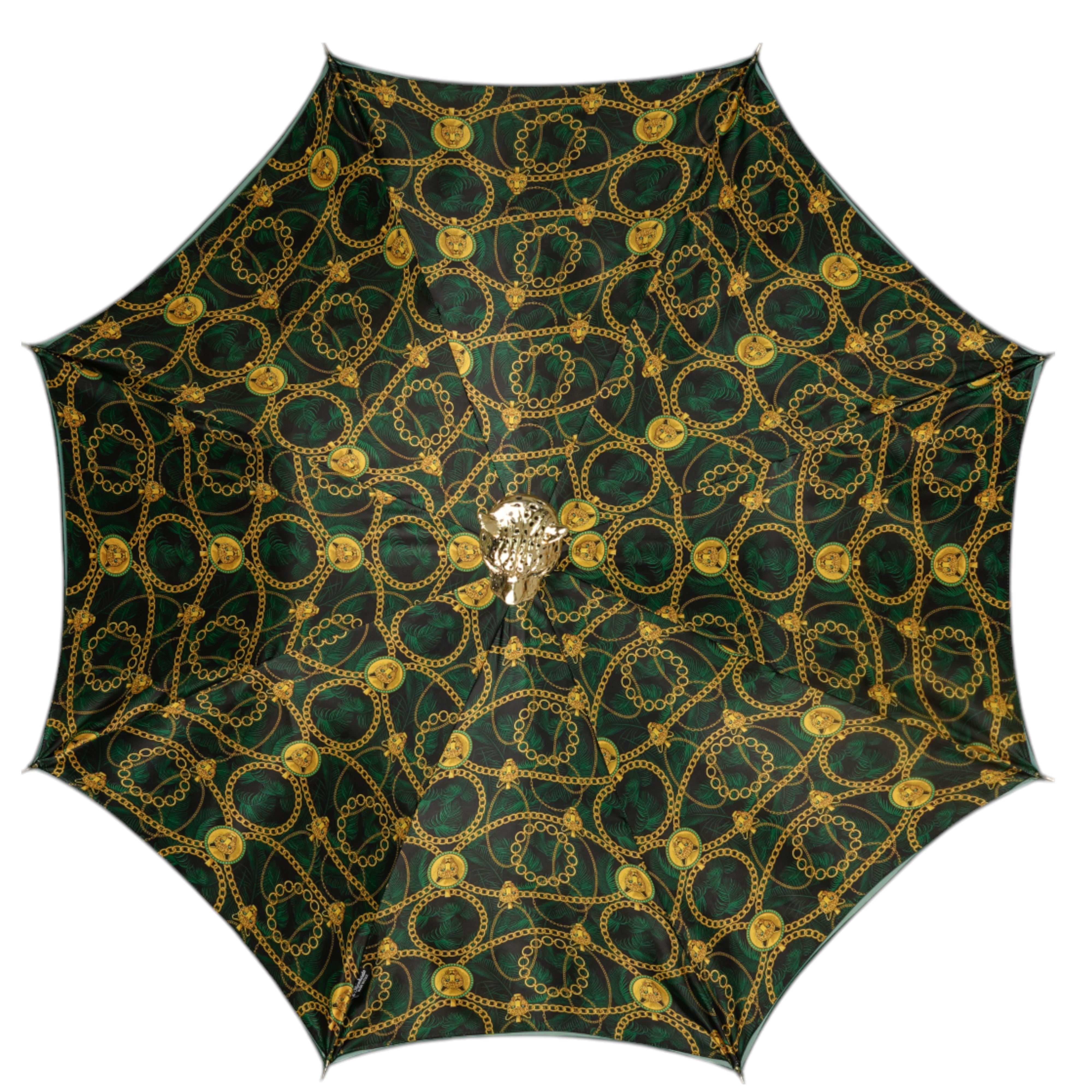 Savannah Majesty: Green Umbrella with Striking Leopard Handle