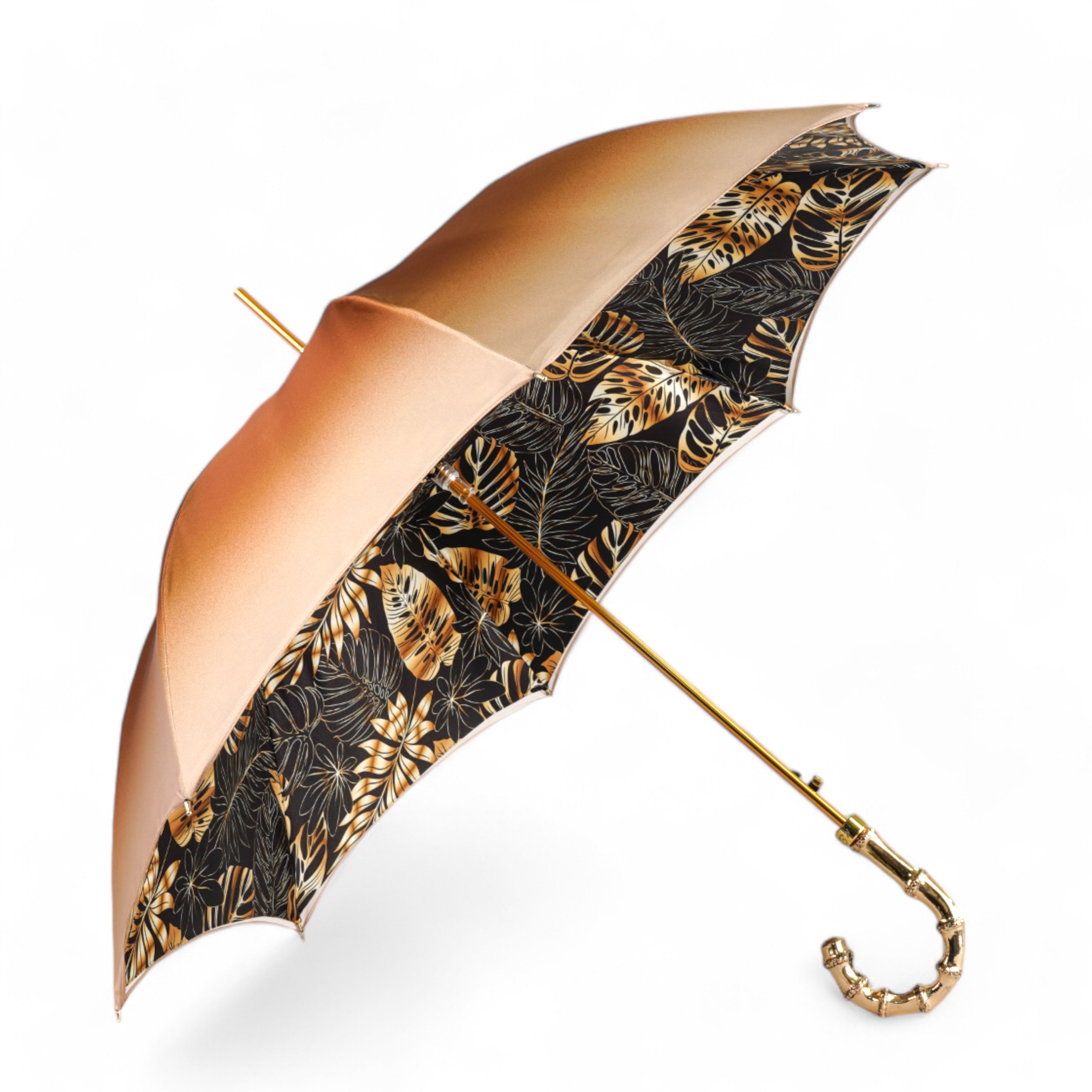 Golden Bamboo Umbrella with Exquisite Botanical Lining