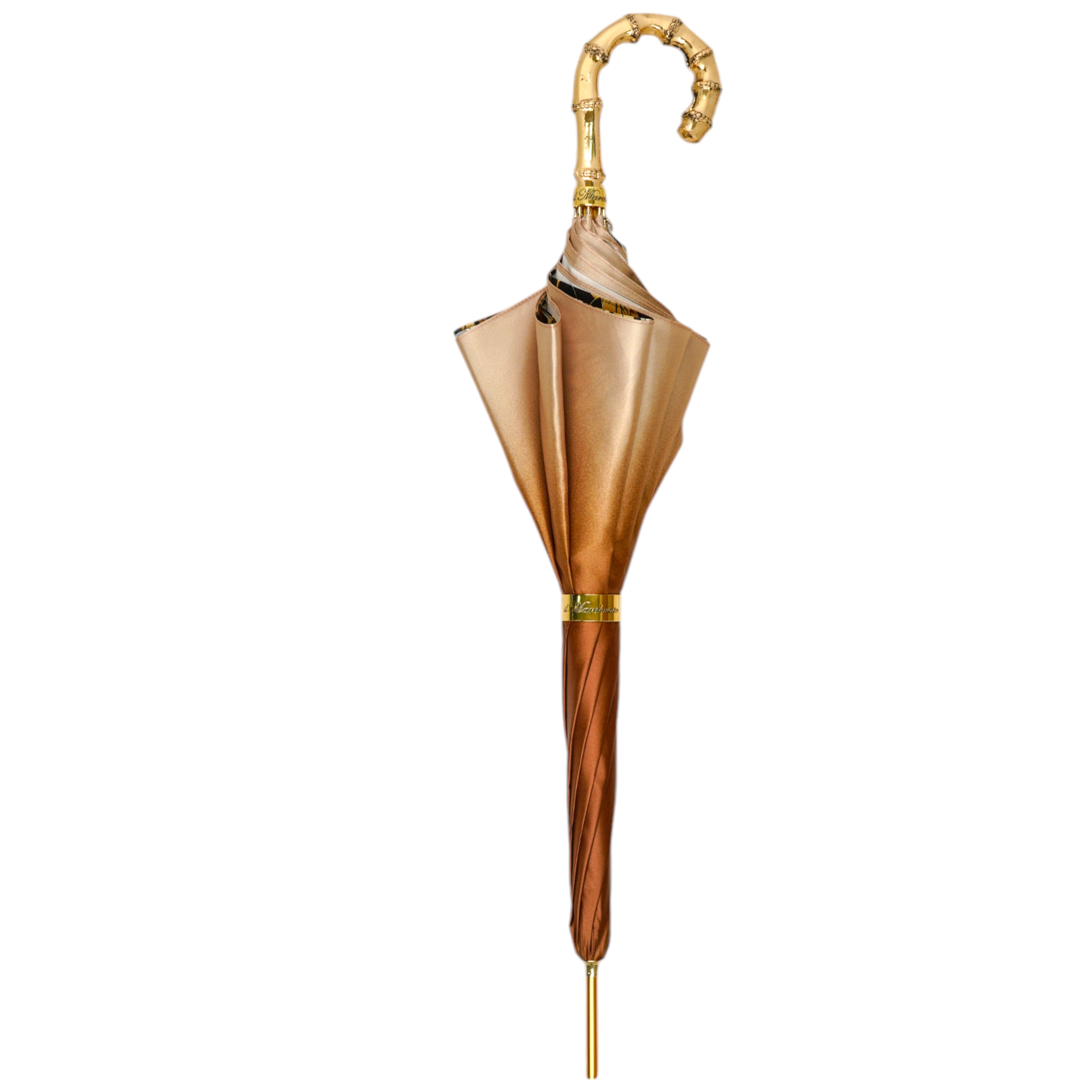 Golden Bamboo Umbrella with Exquisite Botanical Lining