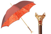 Chic Companion: Red Umbrella with Gold Chihuahua Handle