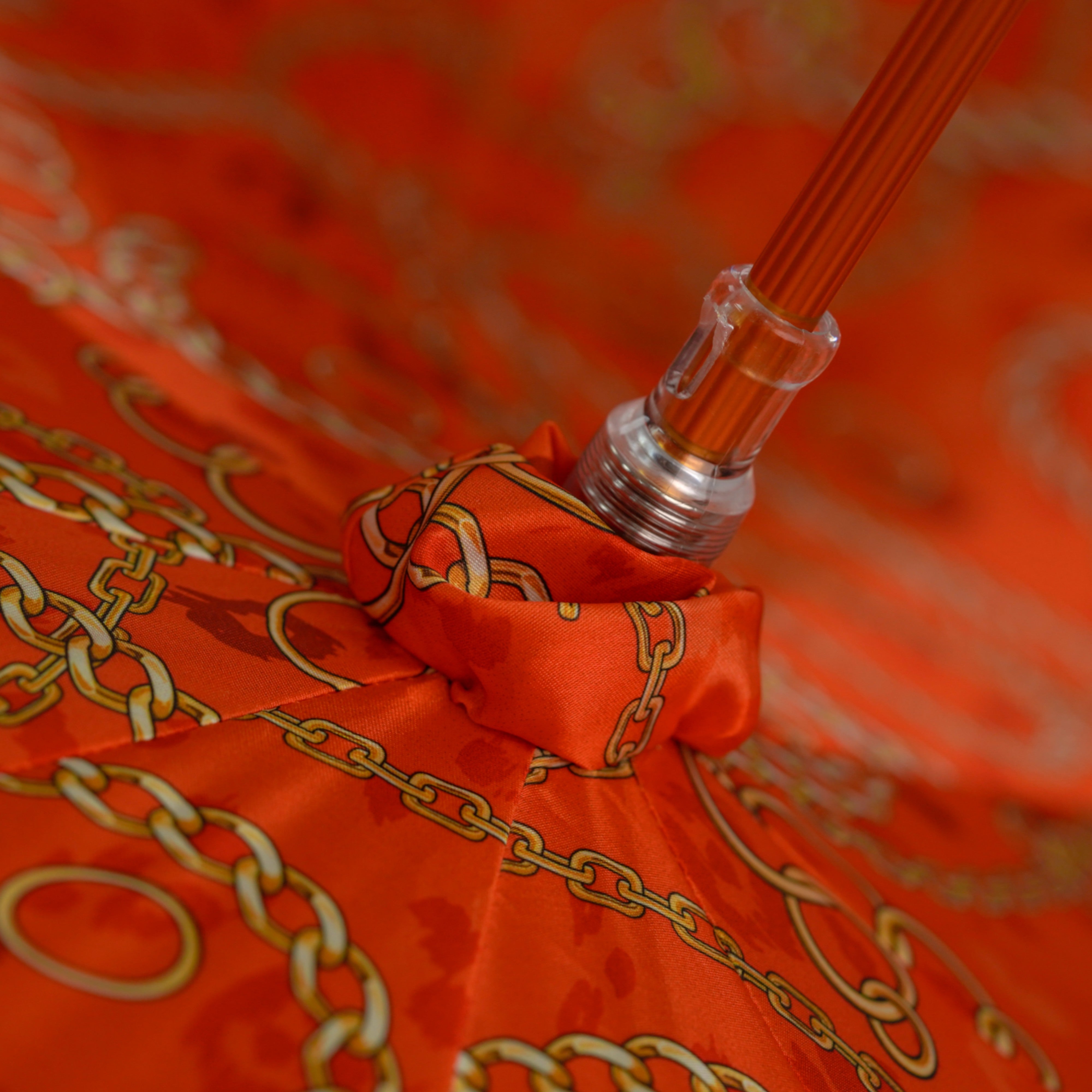 Chic Companion: Red Umbrella with Gold Chihuahua Handle