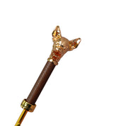 Chic Companion: Red Umbrella with Gold Chihuahua Handle