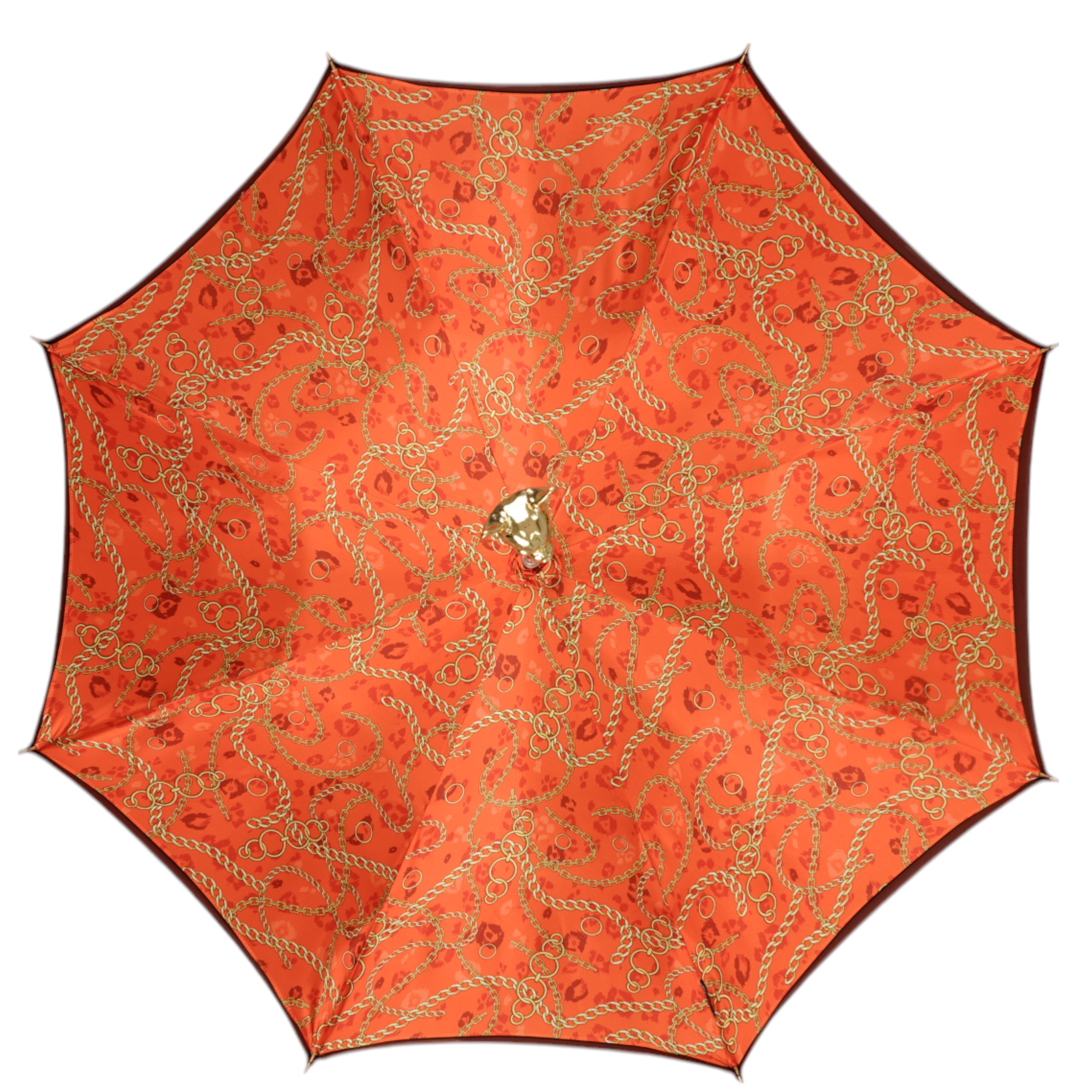 Chic Companion: Red Umbrella with Gold Chihuahua Handle