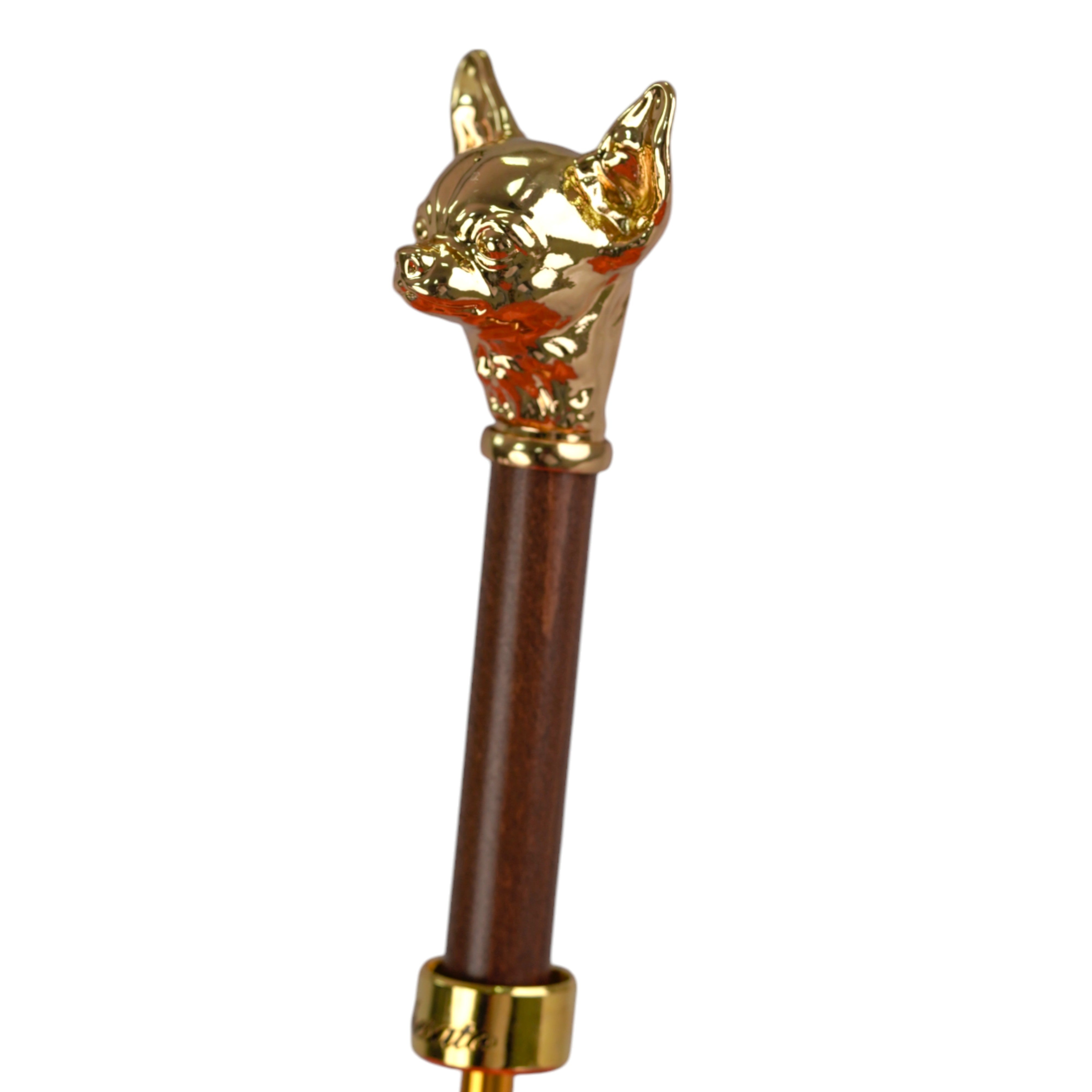 Chic Companion: Red Umbrella with Gold Chihuahua Handle