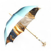 Equestrian Elegance: Light Blue Umbrella with Golden Horse Head Handle