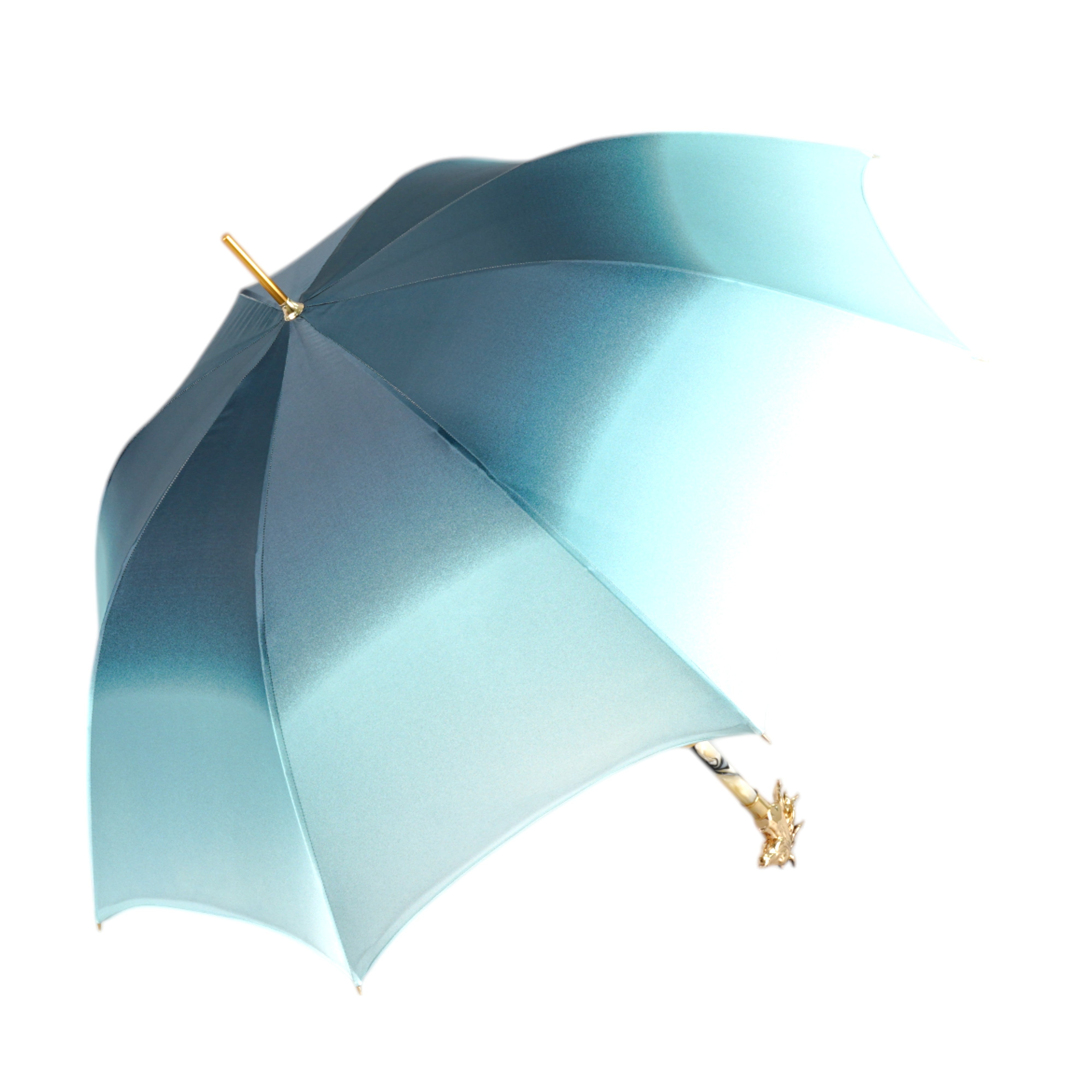 Equestrian Elegance: Light Blue Umbrella with Golden Horse Head Handle
