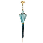 Equestrian Elegance: Light Blue Umbrella with Golden Horse Head Handle