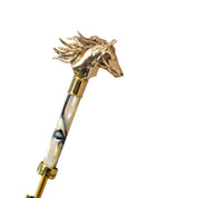 Equestrian Elegance: Light Blue Umbrella with Golden Horse Head Handle