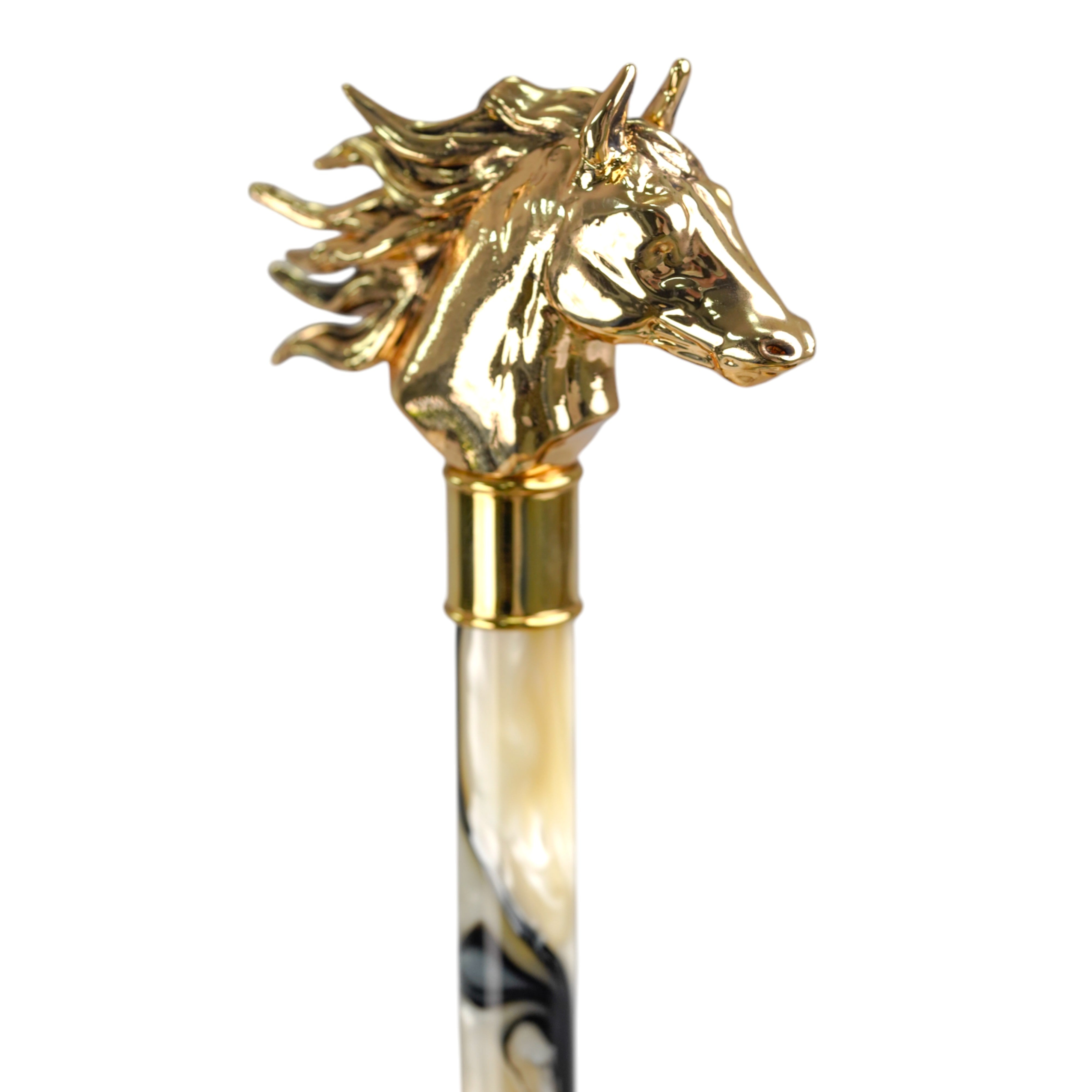Equestrian Elegance: Light Blue Umbrella with Golden Horse Head Handle