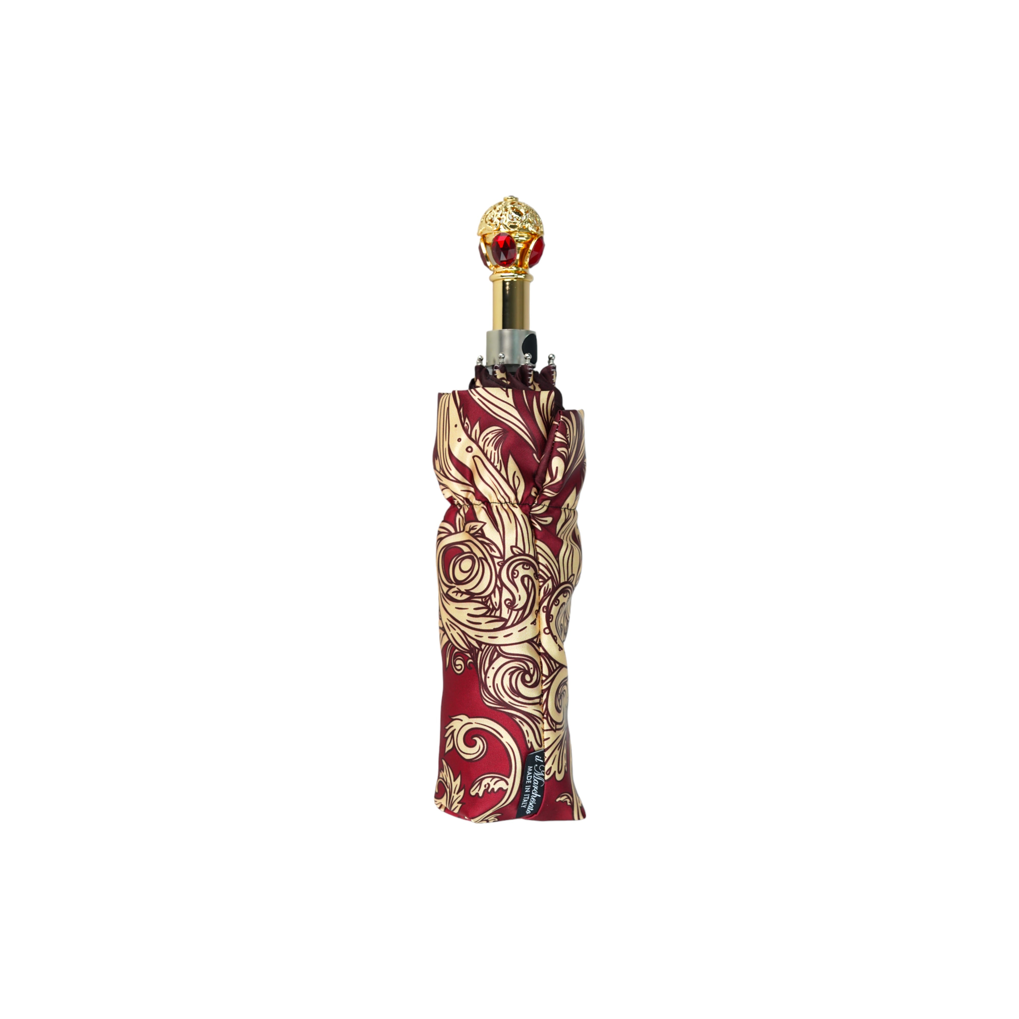 Paraguas Il Marchesato diseño de corona borgoña - Mango Mylord con piedras rojas
