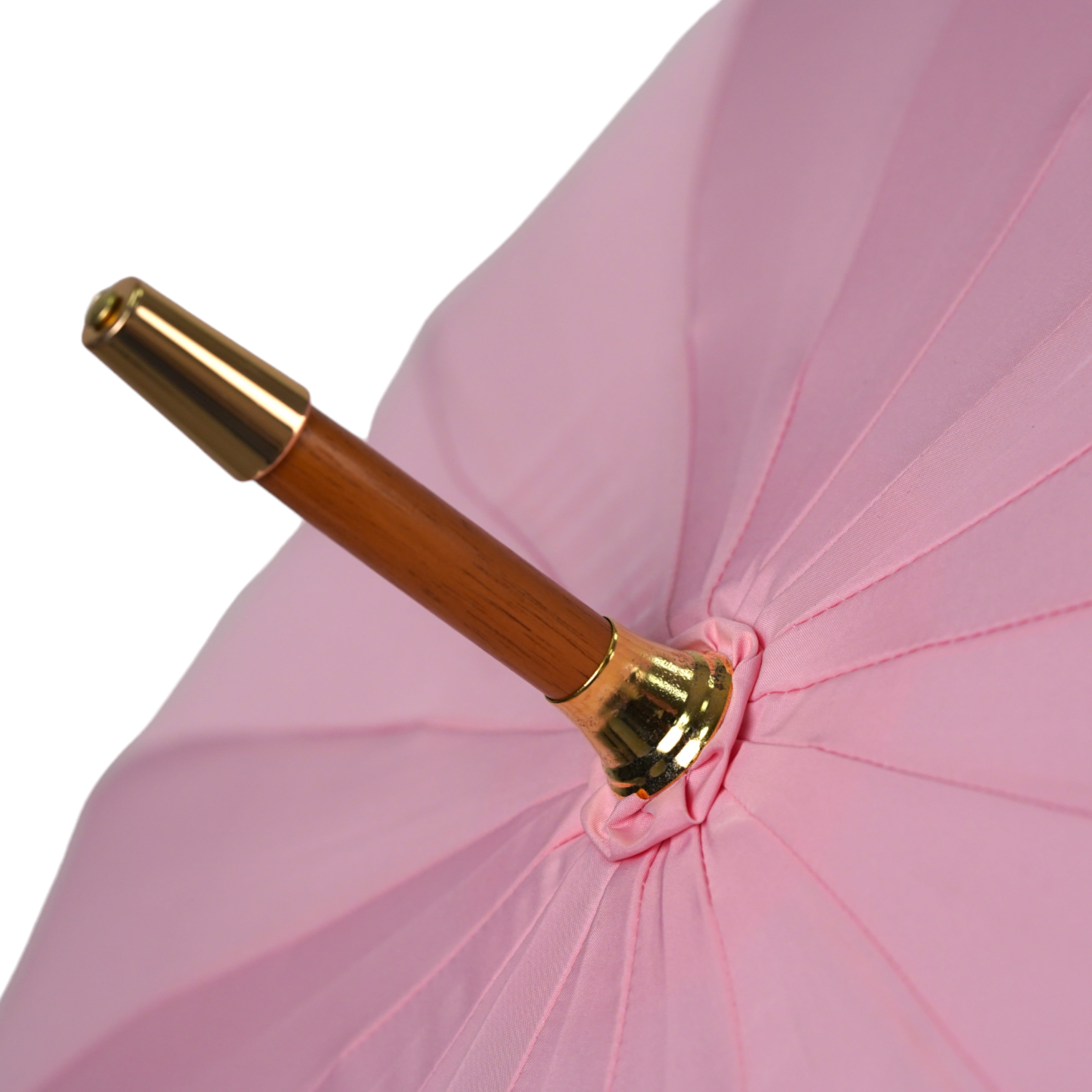 COLLEZIONE LIMITATA - Ombrello rosa con manico placcato oro e pietra di quarzo