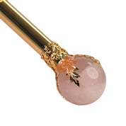 COLLEZIONE LIMITATA - Ombrello rosa con manico placcato oro e pietra di quarzo