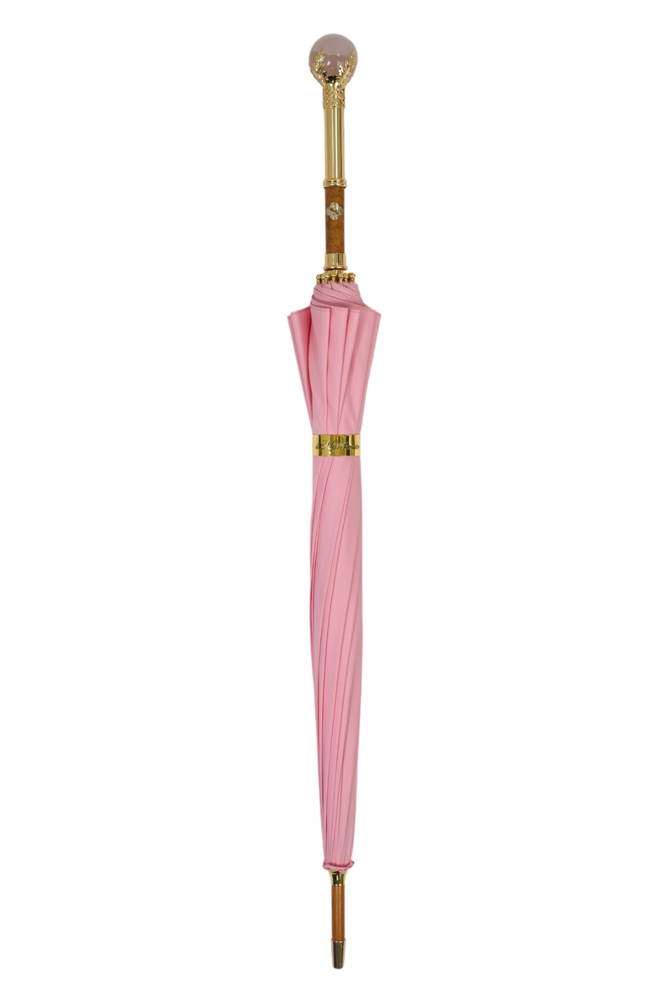 COLLEZIONE LIMITATA - Ombrello rosa con manico placcato oro e pietra di quarzo