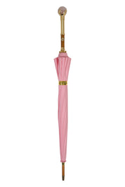 COLLEZIONE LIMITATA - Ombrello rosa con manico placcato oro e pietra di quarzo