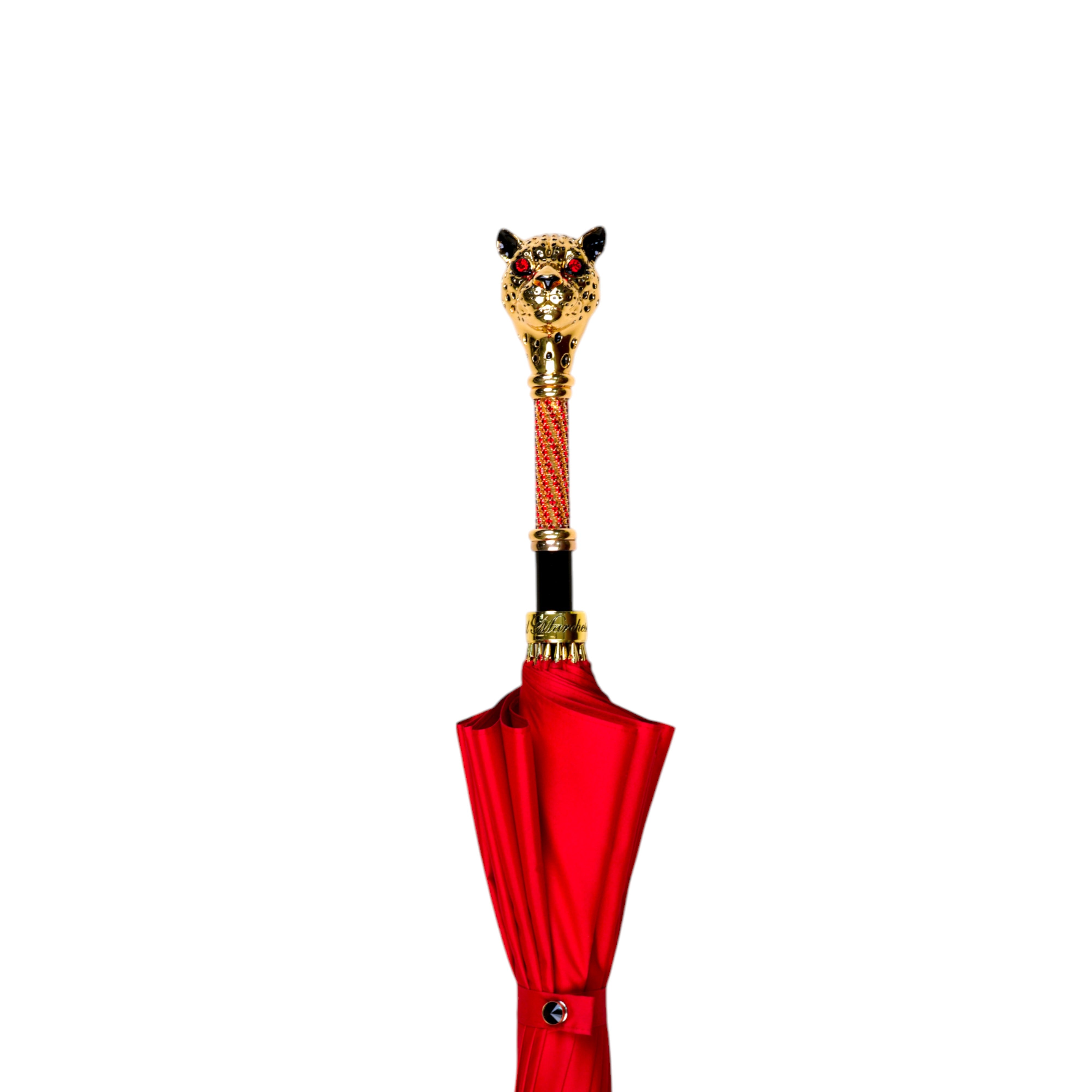 LIMITED COLLECTION - Exclusive Red Umbrella with Jeweled Panther Handle