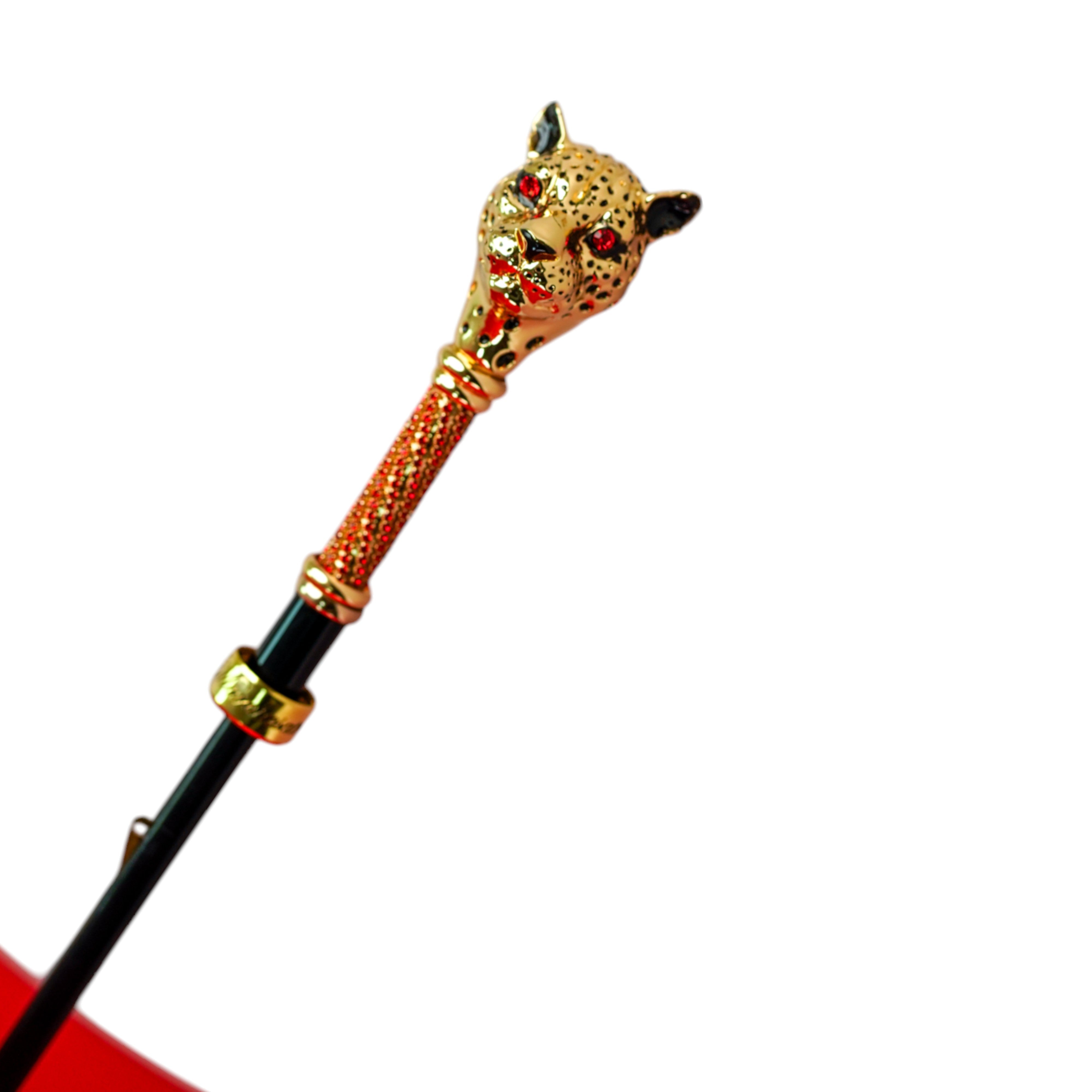 LIMITED COLLECTION - Exclusive Red Umbrella with Jeweled Panther Handle