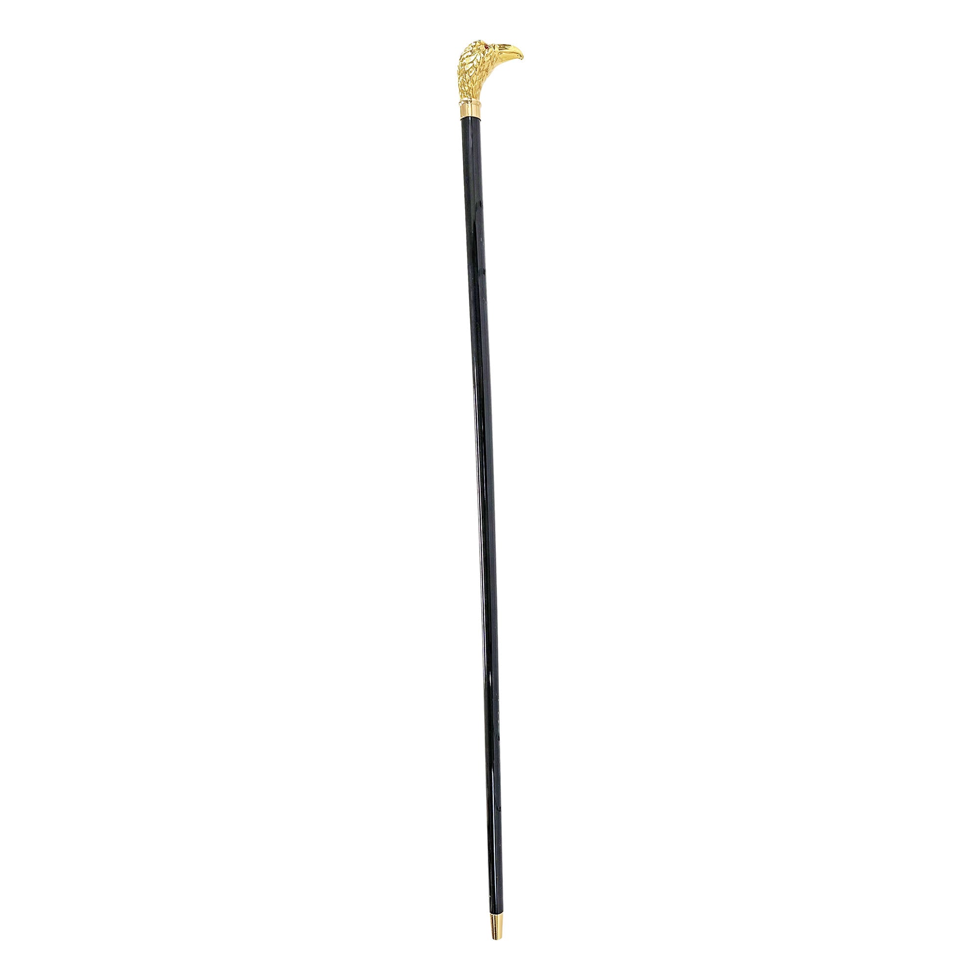 Handmade Eagle Walking stick with red stone - 24K gold-plated