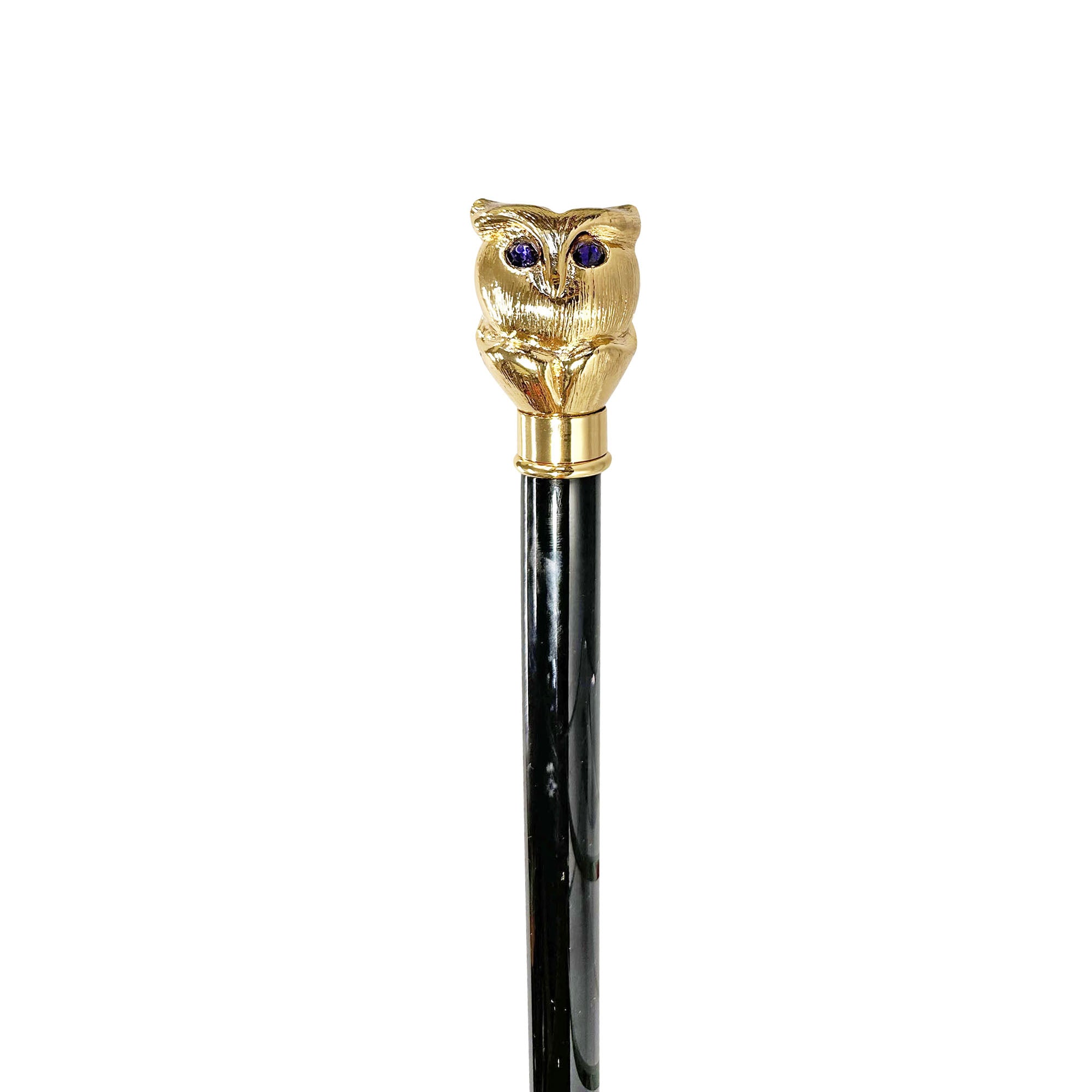 Handmade owl Walking stick with purple stone - 24K gold-plated