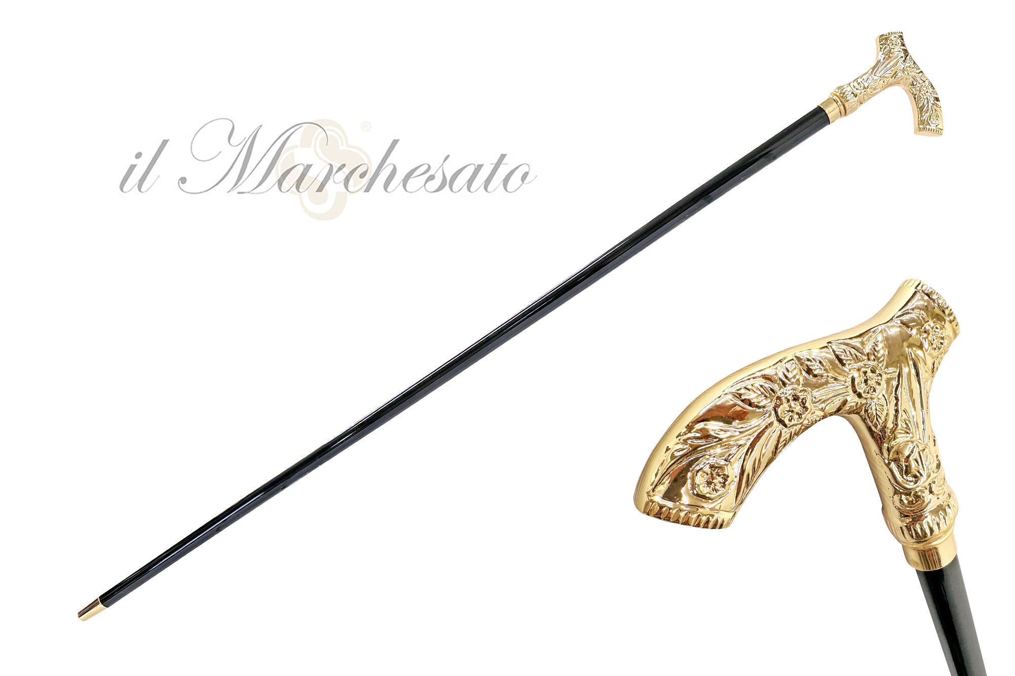Hand-engraved metal Walking stick - 24K goldplated – ilMarchesato