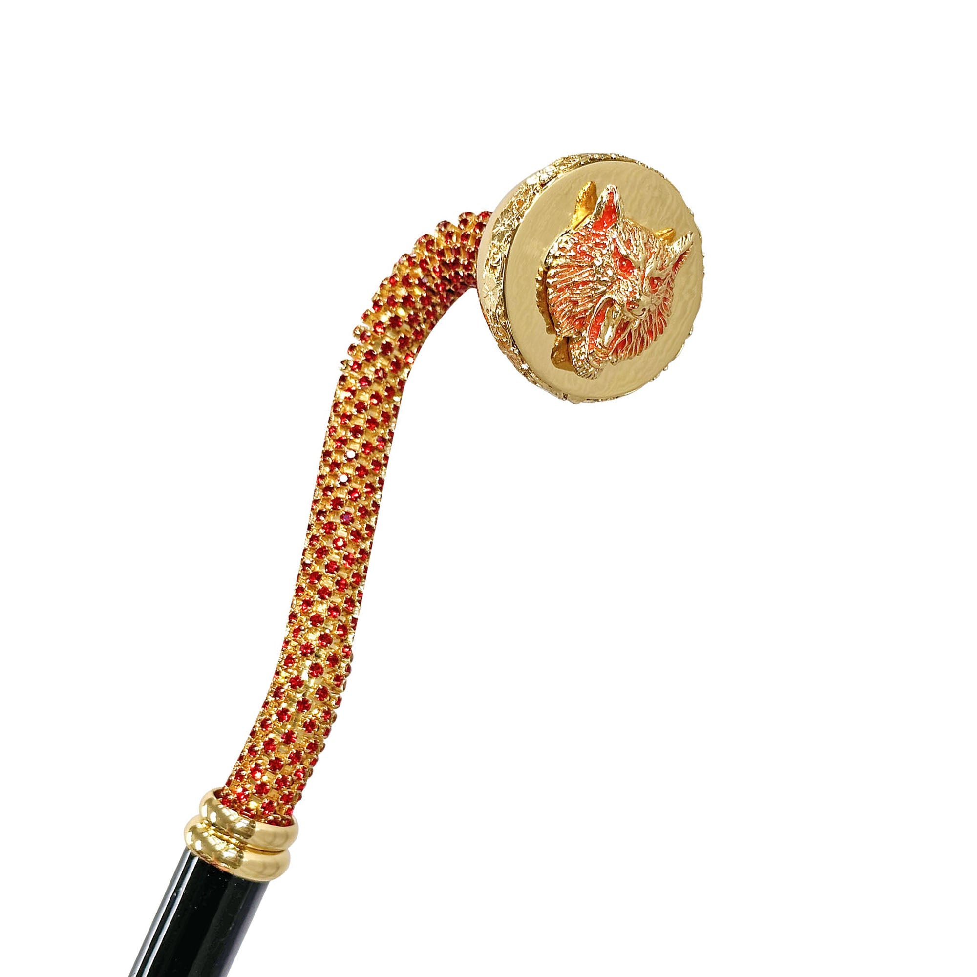Luxury walking stick with Siam crystal and wolf