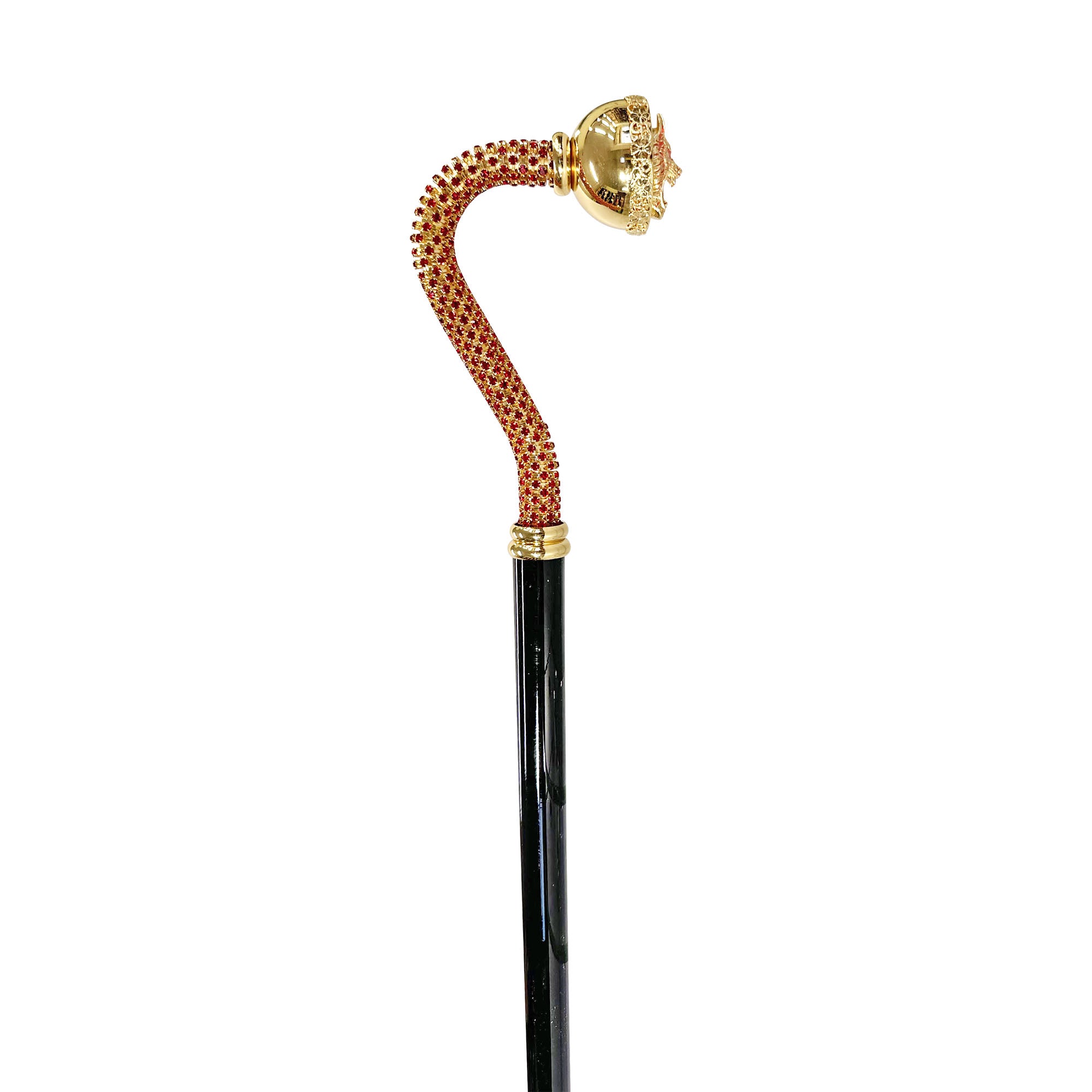 Luxury walking stick with Siam crystal and wolf