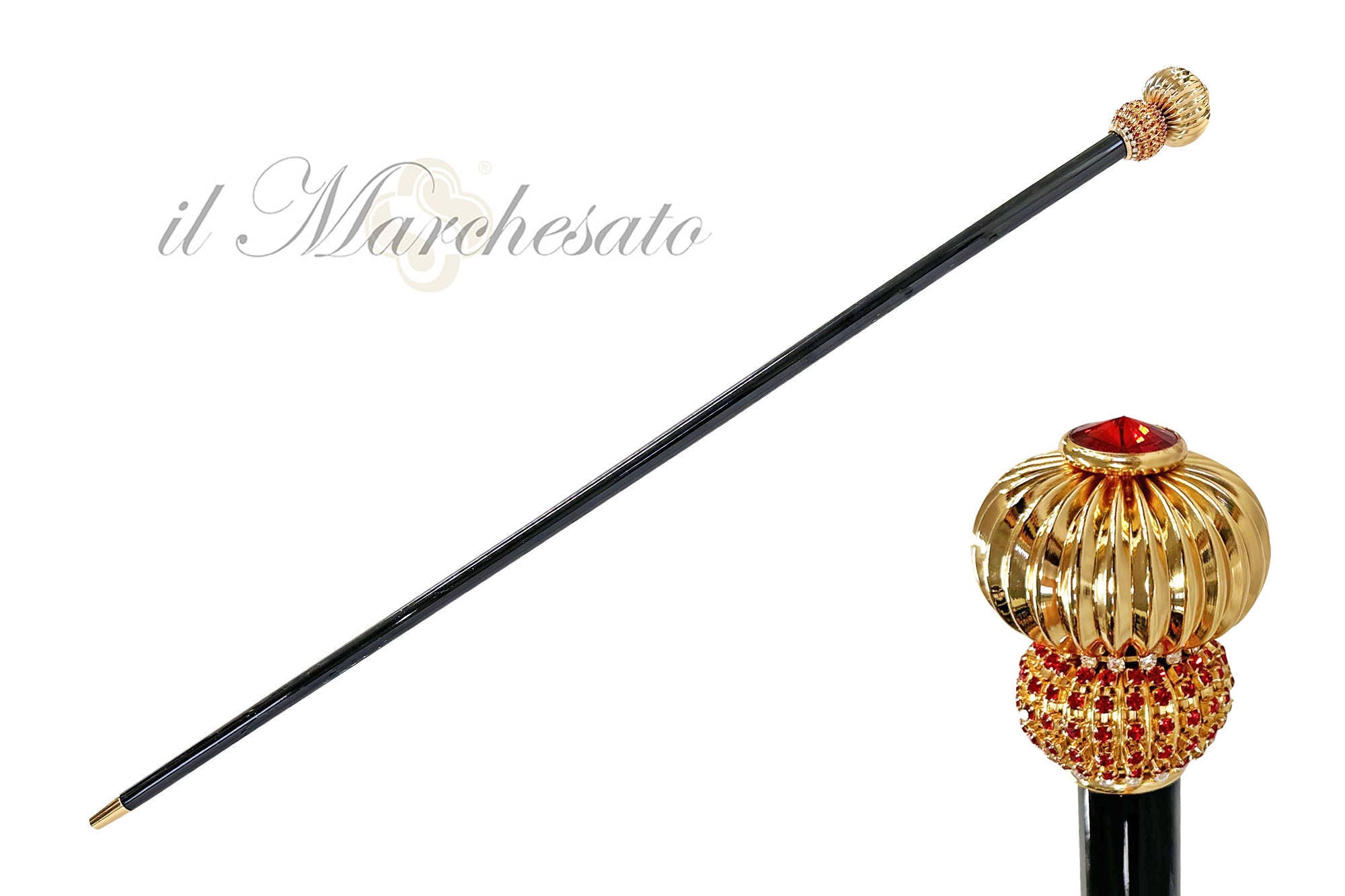 Luxurious Jeweled Walking Stick with Red Crystals