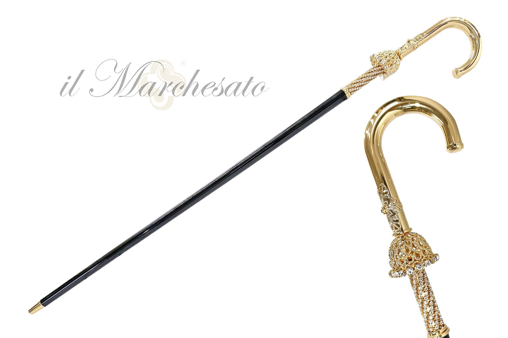 Majestic cane 24K goldplated with crystals - limited collection