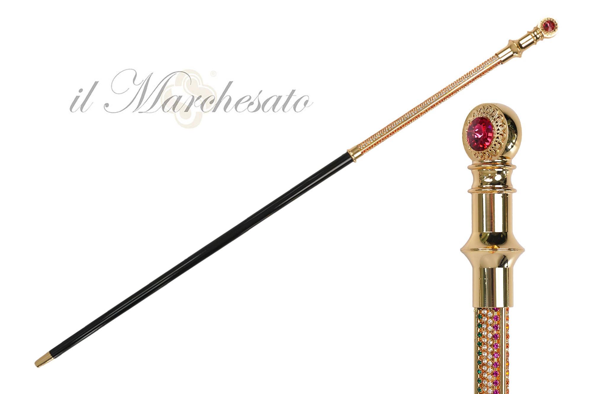 Majestic cane 24K goldplated with crystals - Limited collection