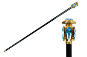 Oceanic Elegance: Exclusive Walking stick with Aquamarine Teardrop Crystal Handle