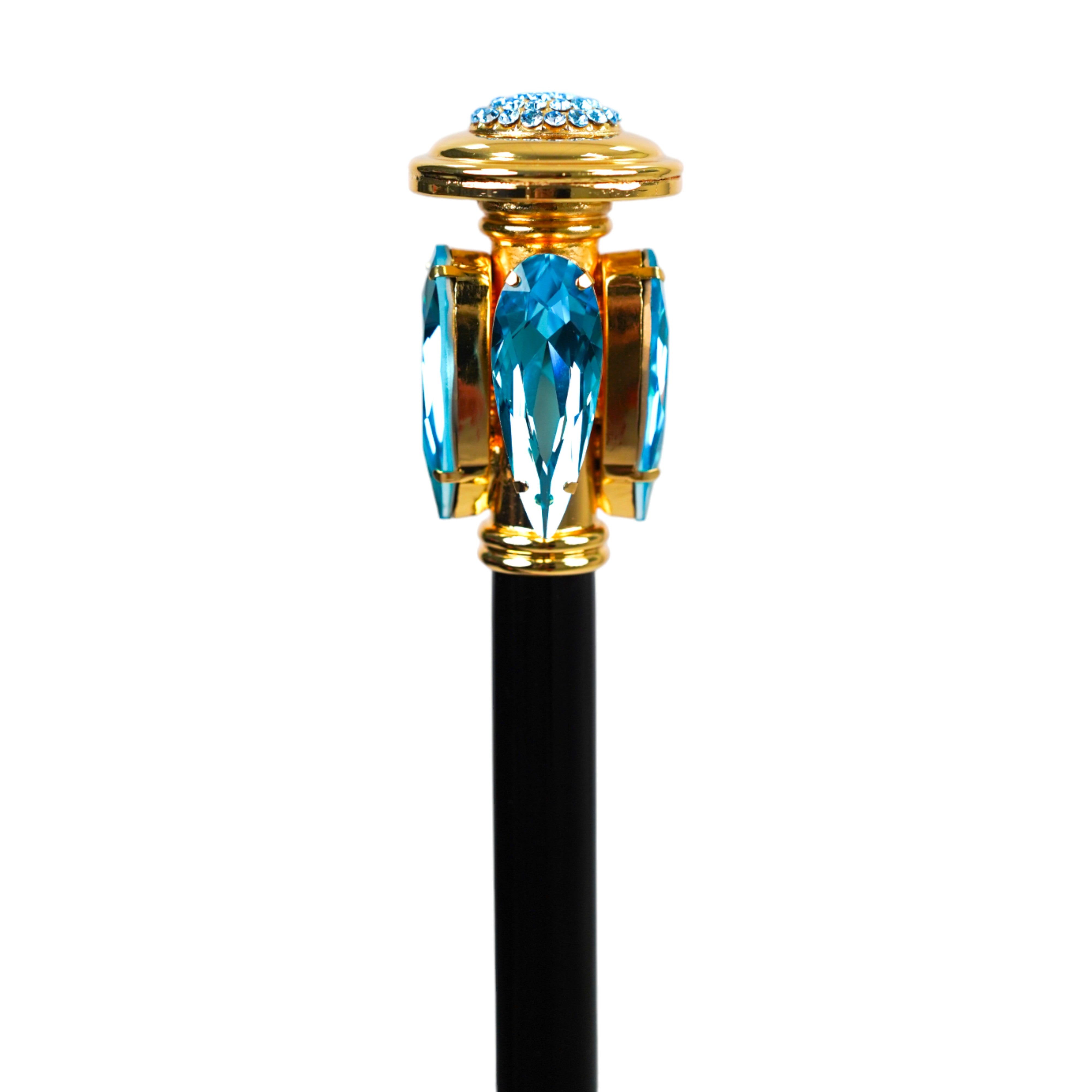 Oceanic Elegance: Exclusive Walking stick with Aquamarine Teardrop Crystal Handle