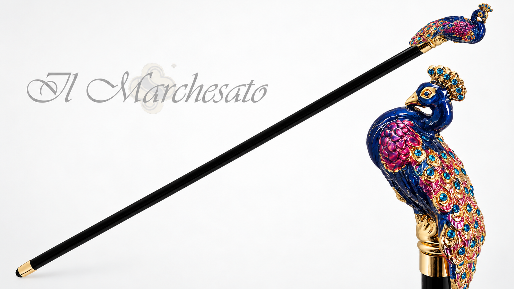 Bastone pavone con elementi Swarovski - Smeraldo