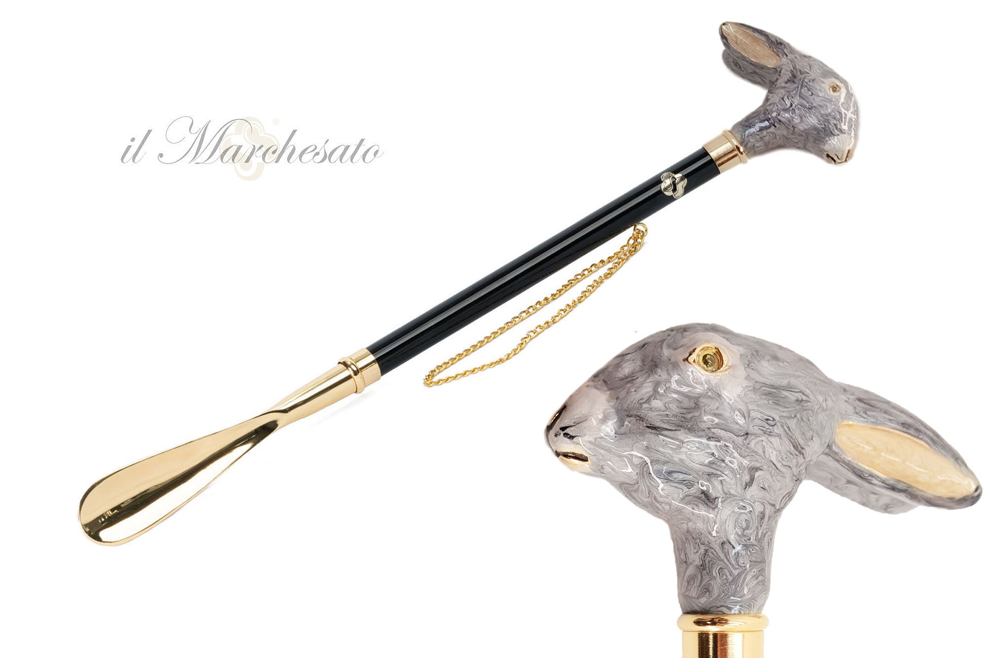 Bunny Beauty: Calzador bañado en oro de 24 quilates con mango de conejo pintado a mano