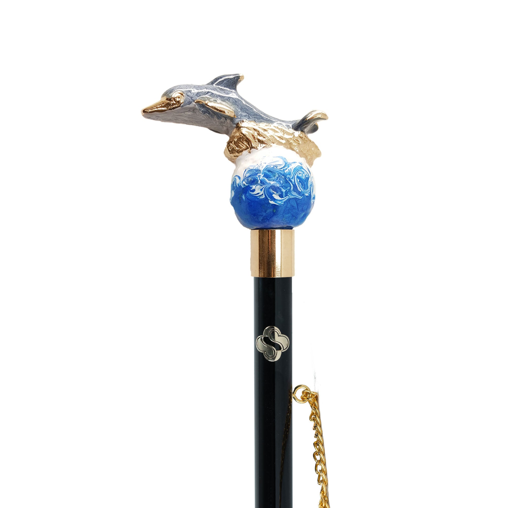 Dolphin Delight: Calzador de delfín bañado en oro de 24 quilates pintado a mano