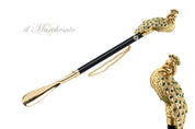Calzador elegante con mango de pavo real - Cristales esmeralda