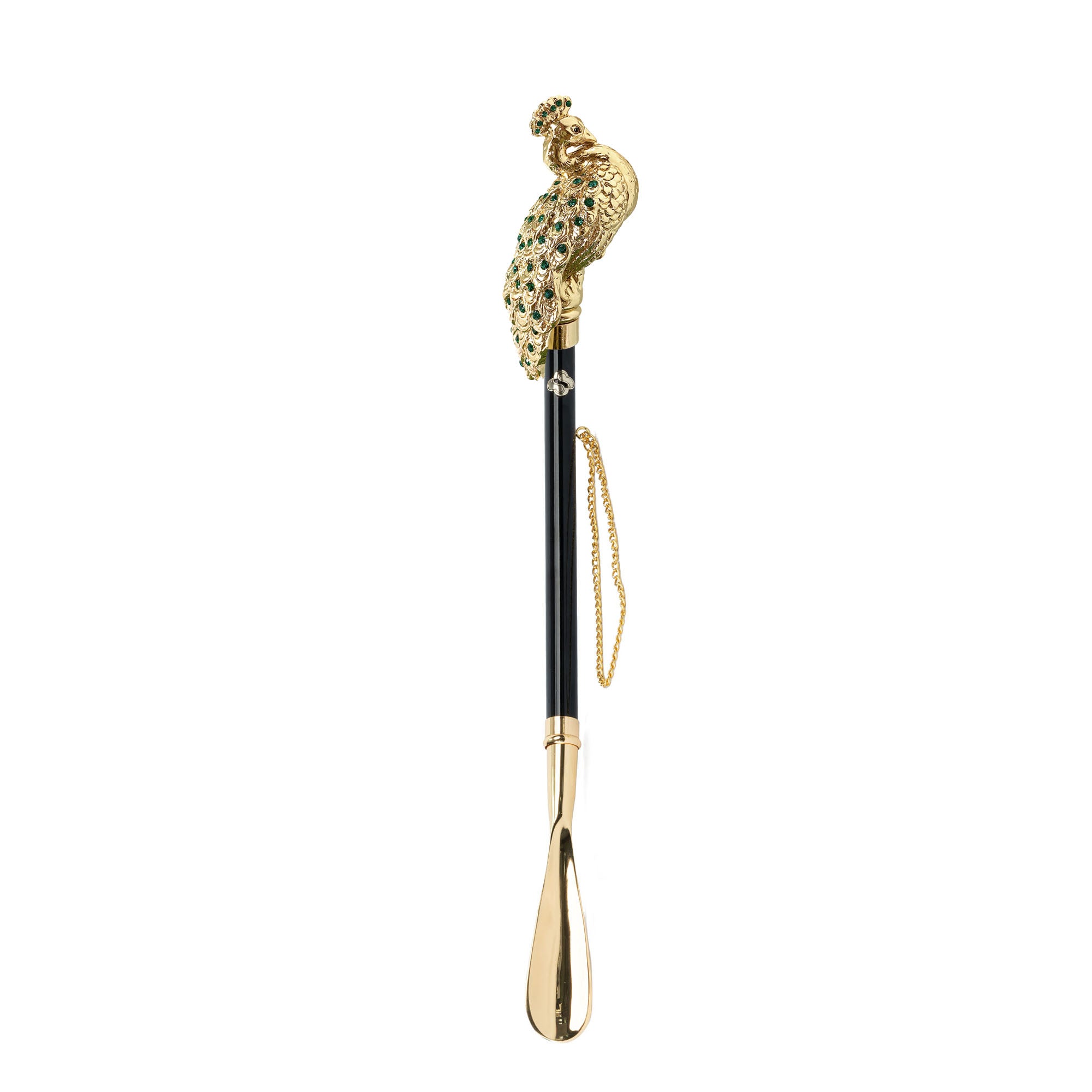 Calzador elegante con mango de pavo real - Cristales esmeralda