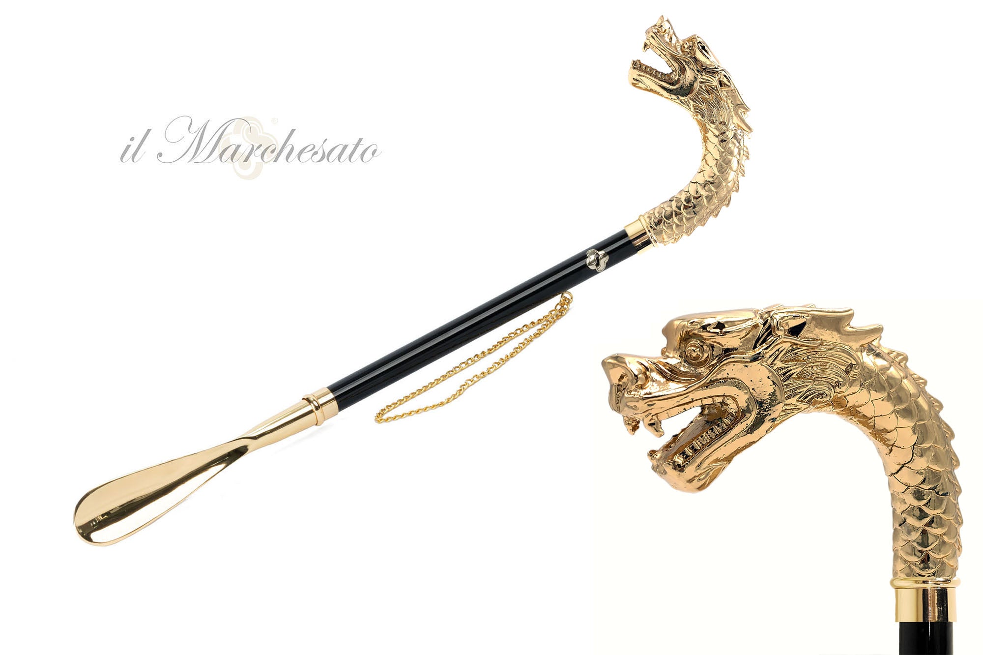 Dragon's Grace: Handcrafted Shoehorn with Dragon Handle - Goldplated 24K