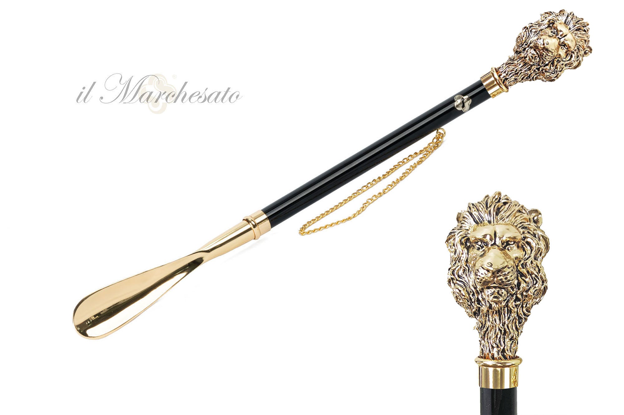 Orgullo y Prestigio: Calzador de excelencia con mango de león bañado en oro de 24 quilates