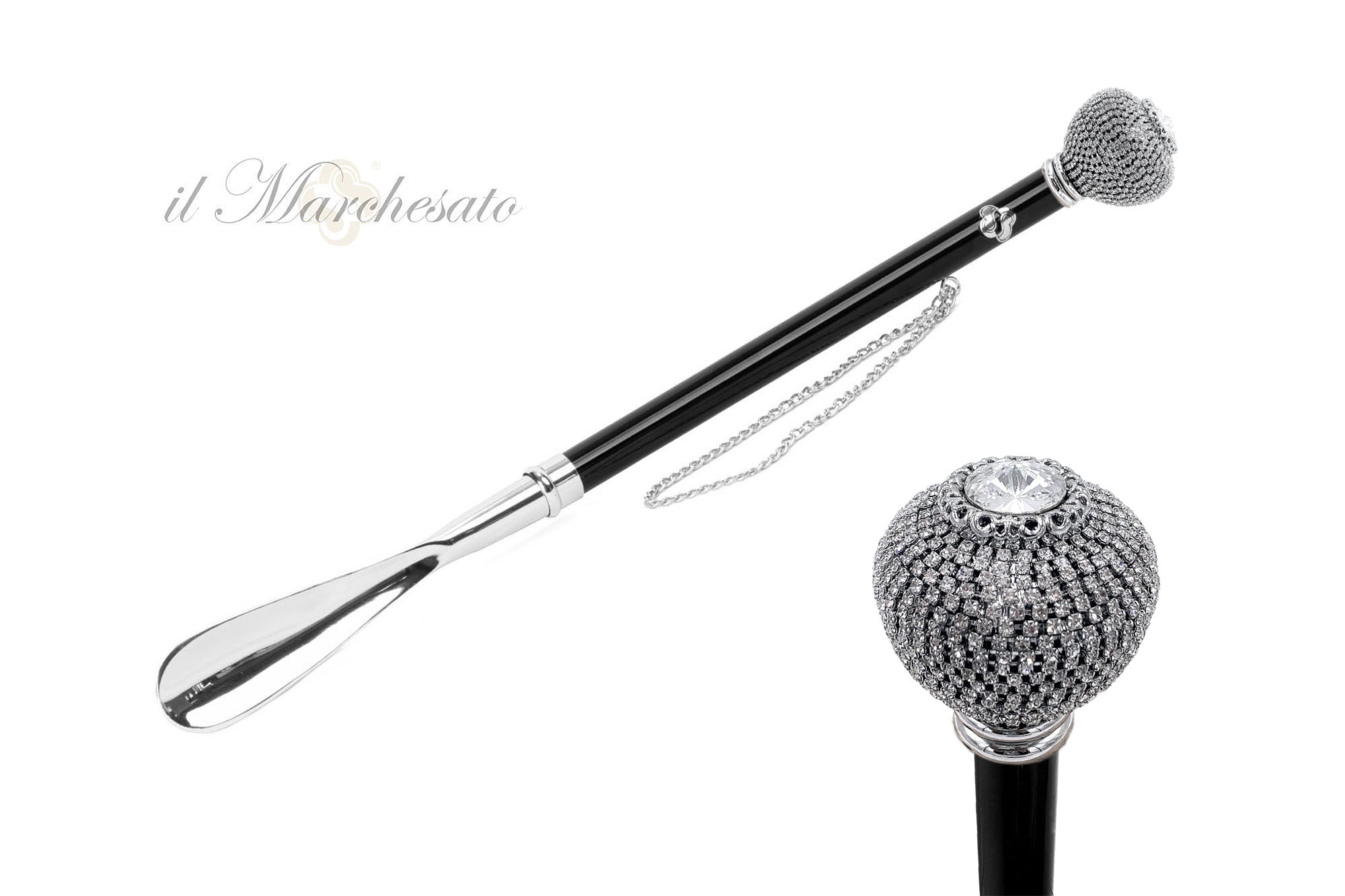 Silverplated shoehorn full of crystals