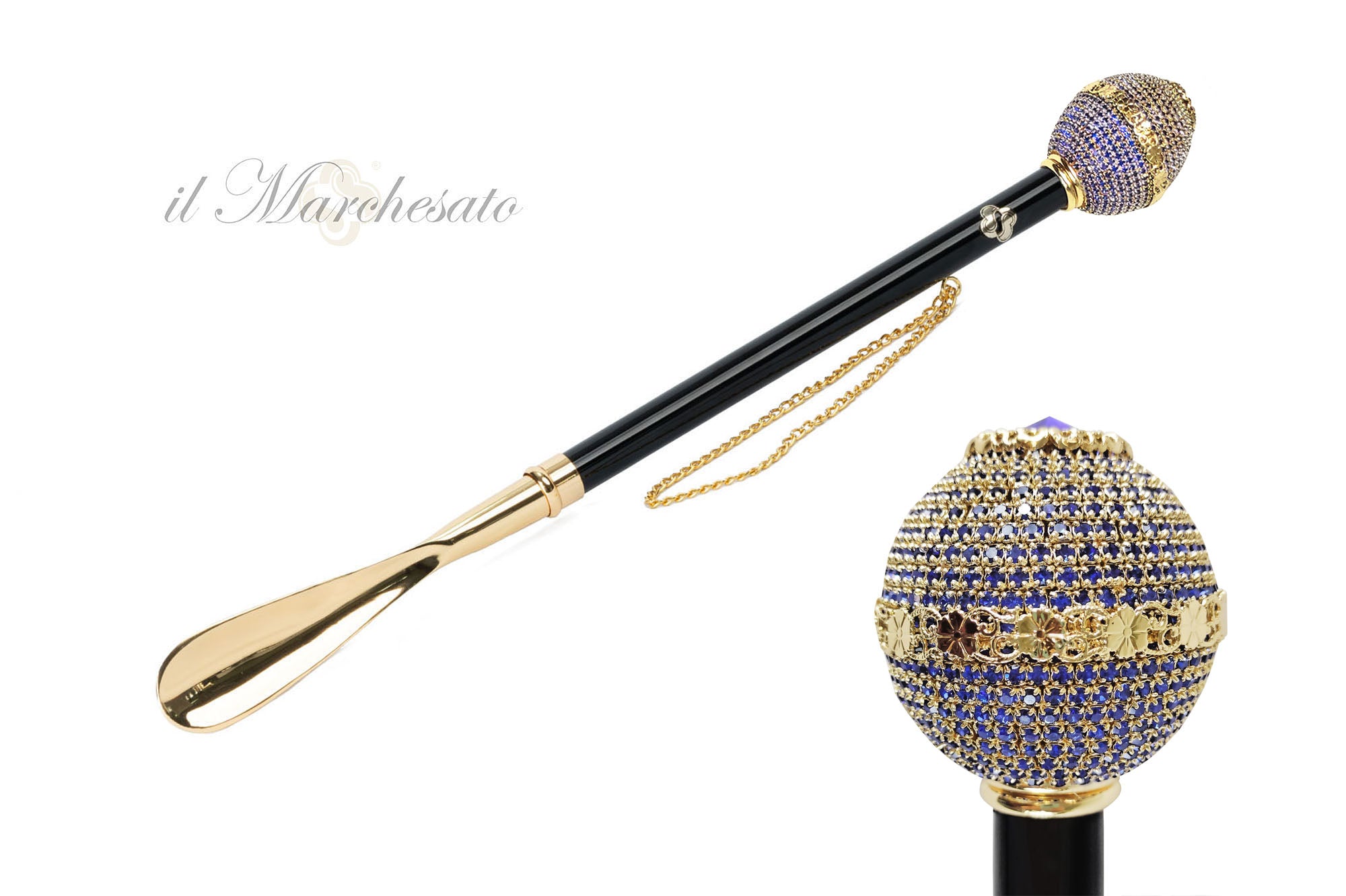 Luxury Italian Craftsmanship: Handmade Shoehorns with Sapphire crystals