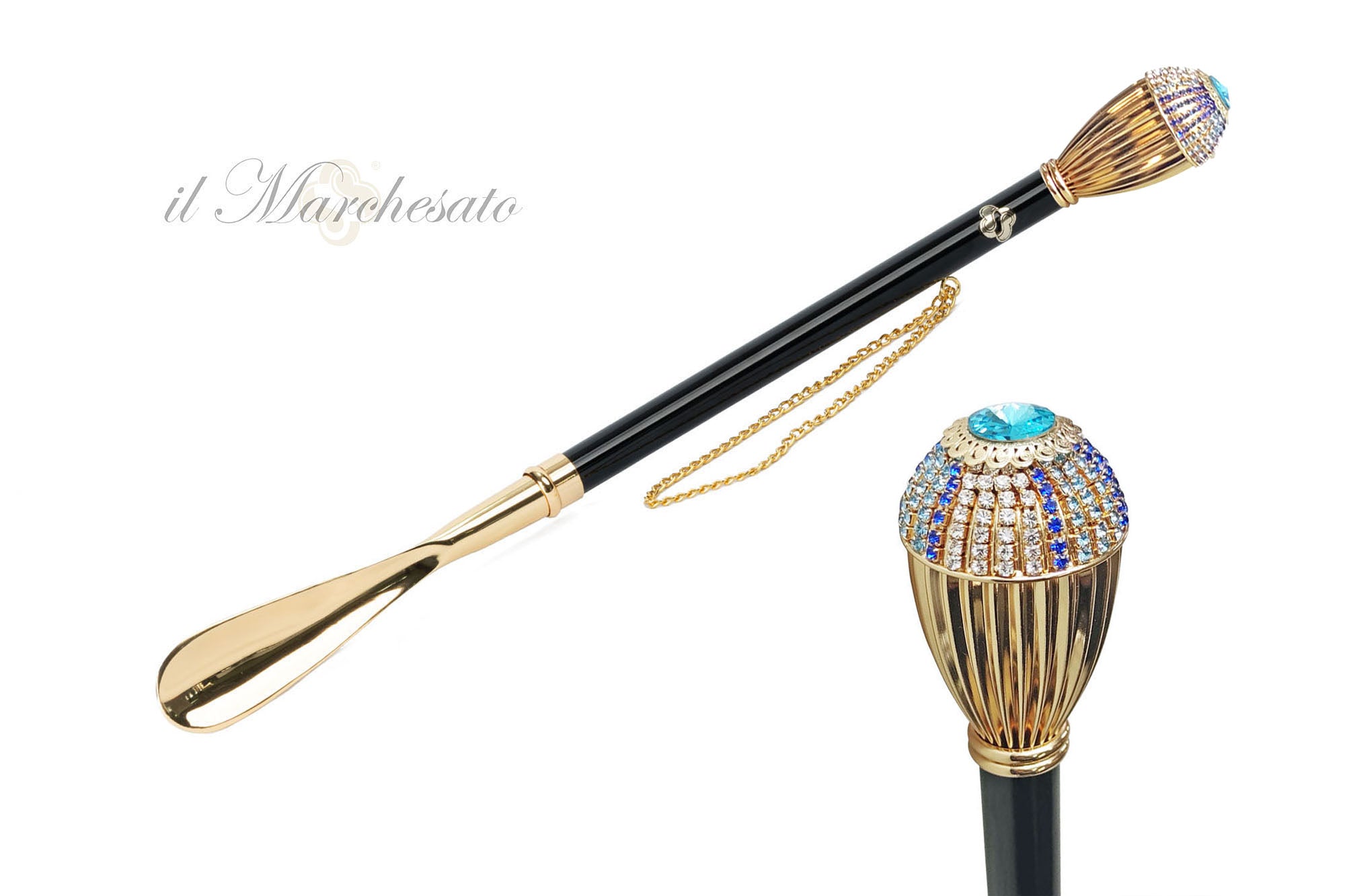 Glamur en oro: calzador con incrustaciones de cristal y detalles dorados