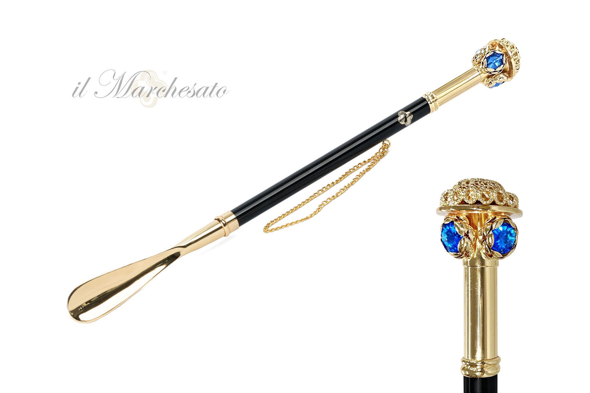 Elegancia artesanal: Calzador de cristal azul de la mejor calidad de Italia