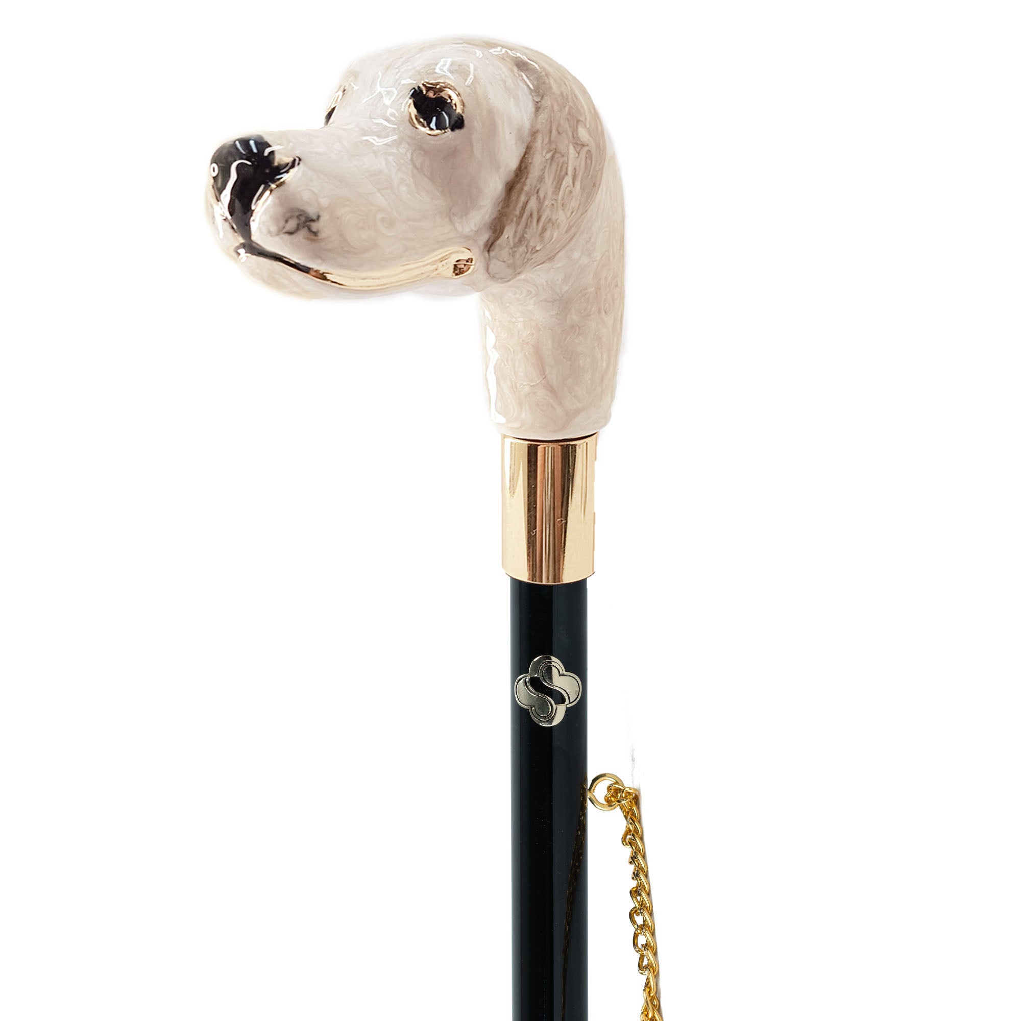 Artesanía canina elegante: Calzador con mango de perro bañado en oro de 24 quilates