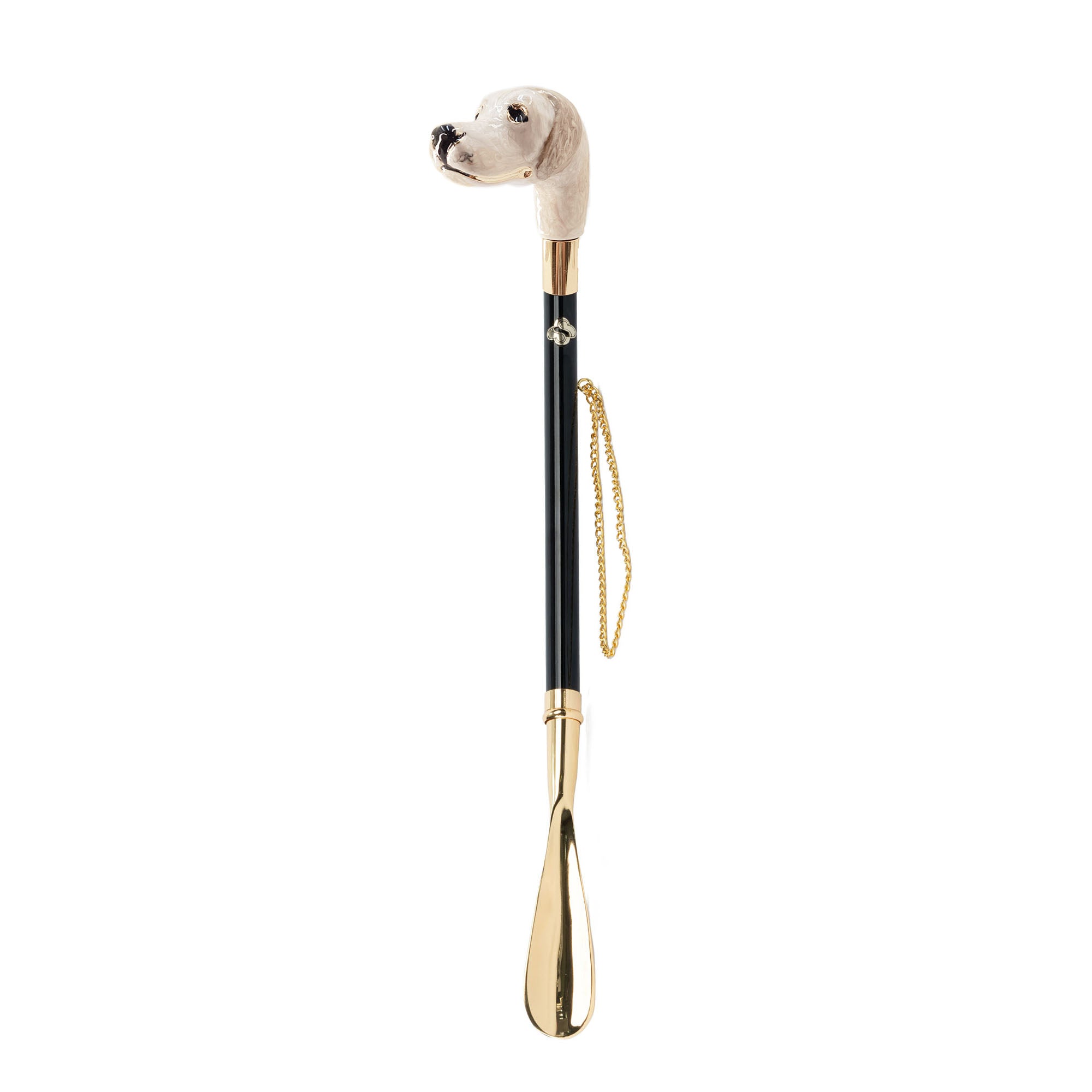 Artesanía canina elegante: Calzador con mango de perro bañado en oro de 24 quilates